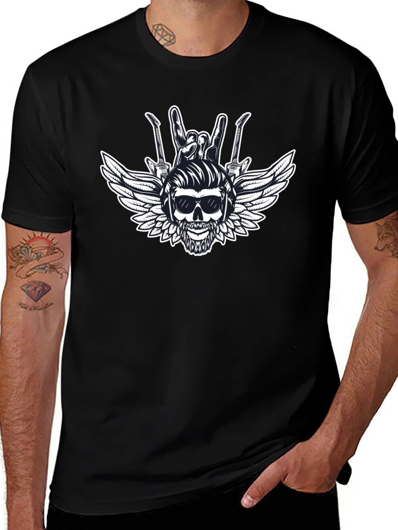 Rock & Roll Skull Graphic T-Shirt