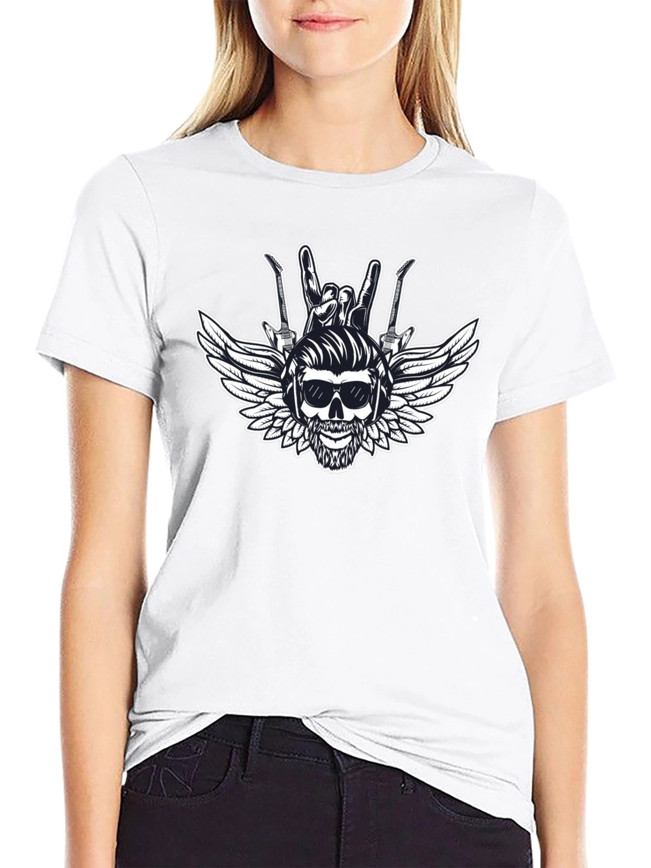 Rock & Roll Skull Graphic T-Shirt