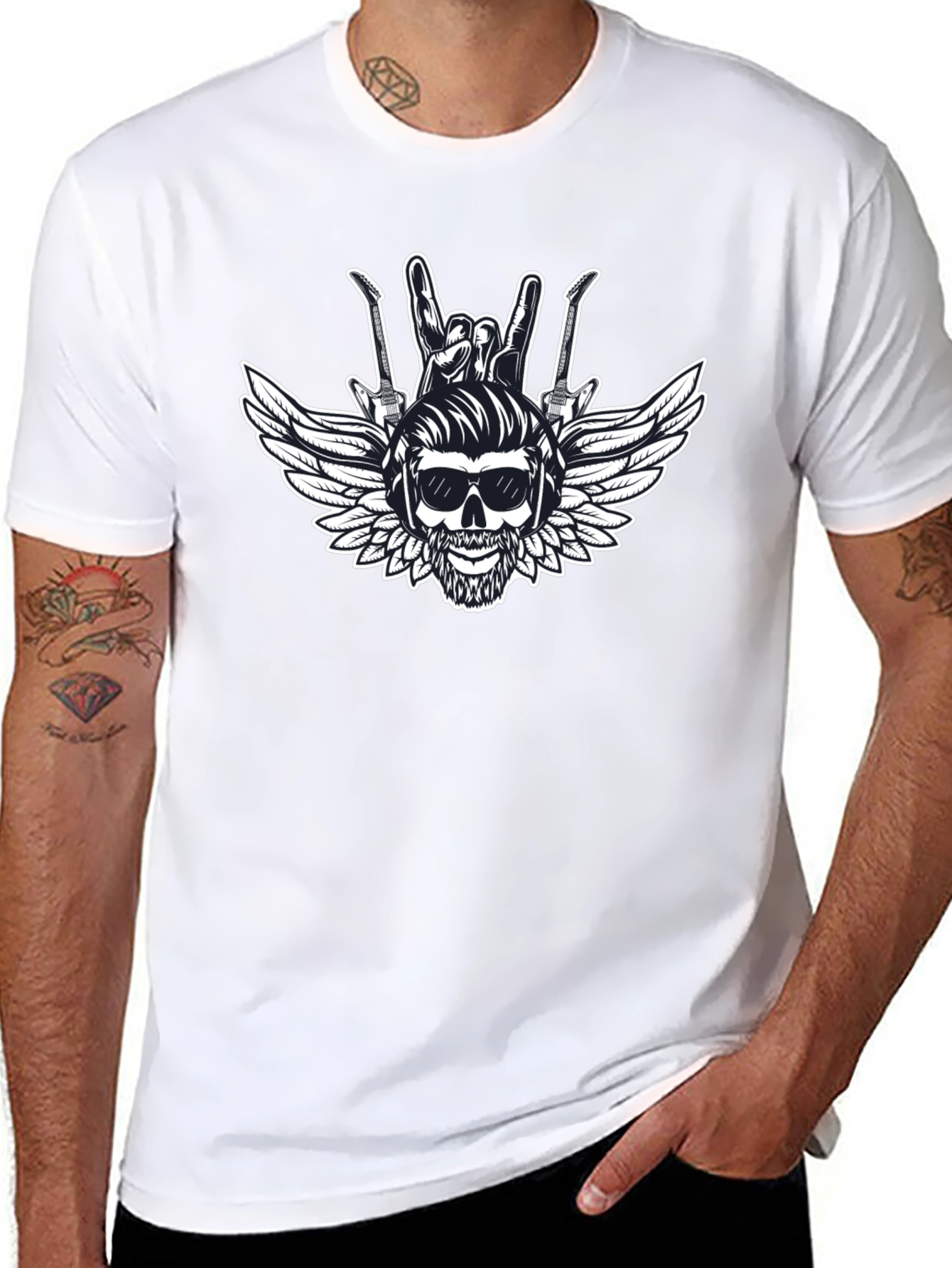 Rock & Roll Skull Graphic T-Shirt