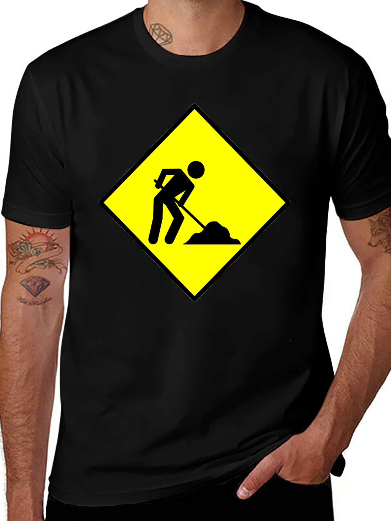 Mens Black Under Construction Graphic T-Shirt