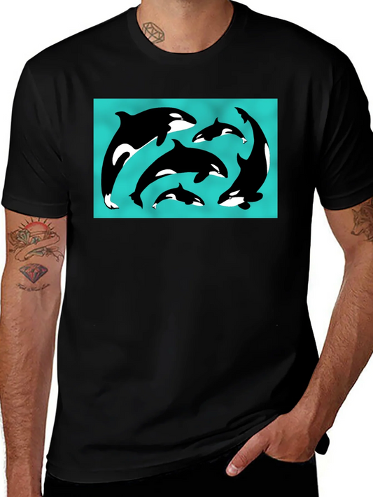 Orca Pod Graphic Tee - Black Cotton T-Shirt