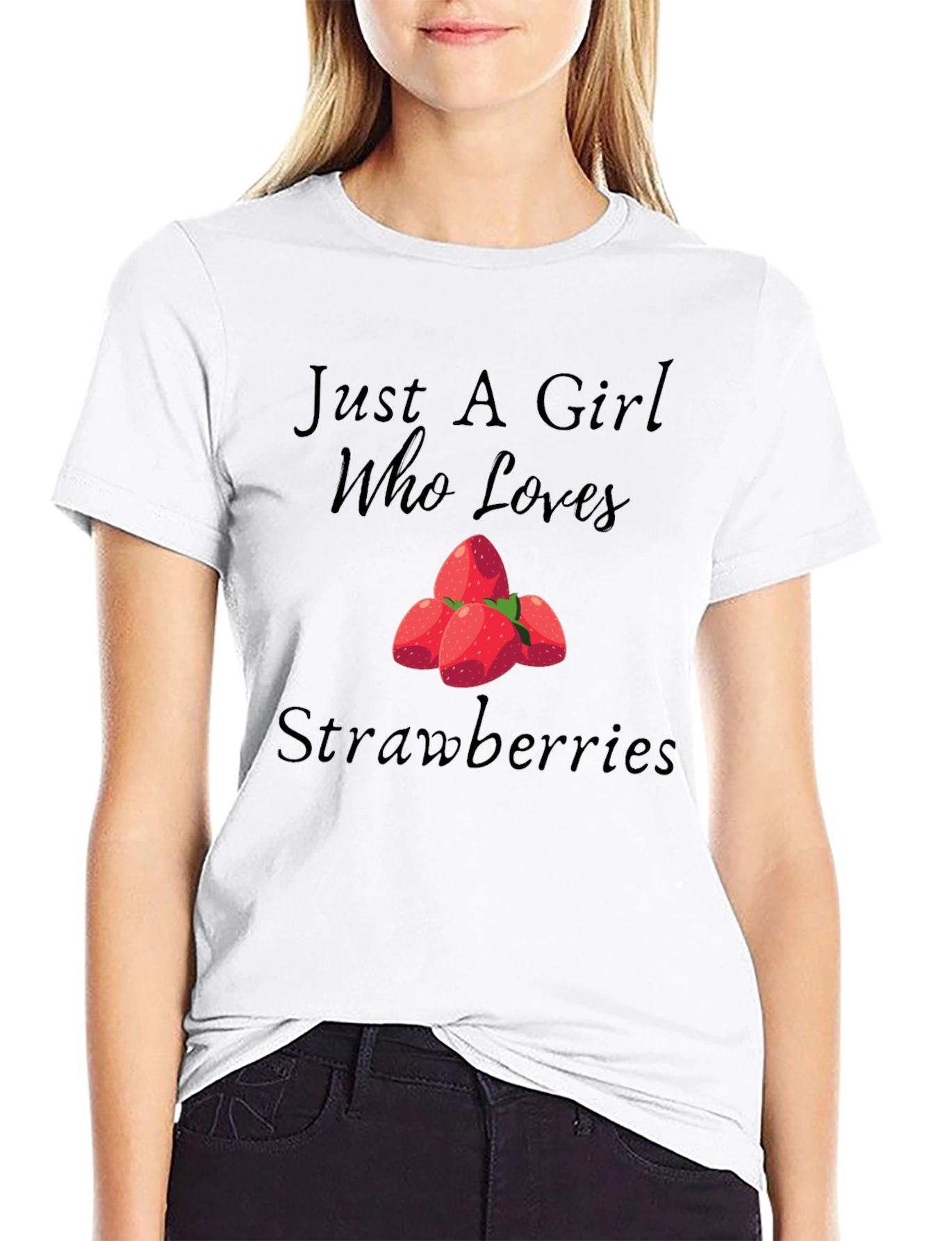 Just A Girl Who Loves Strawberries Black Tee