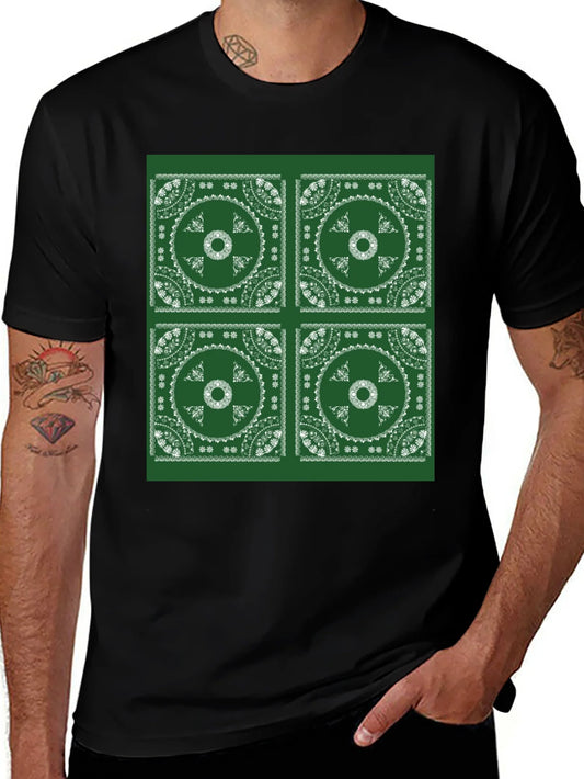 Green Bandana Pattern Black T-Shirt