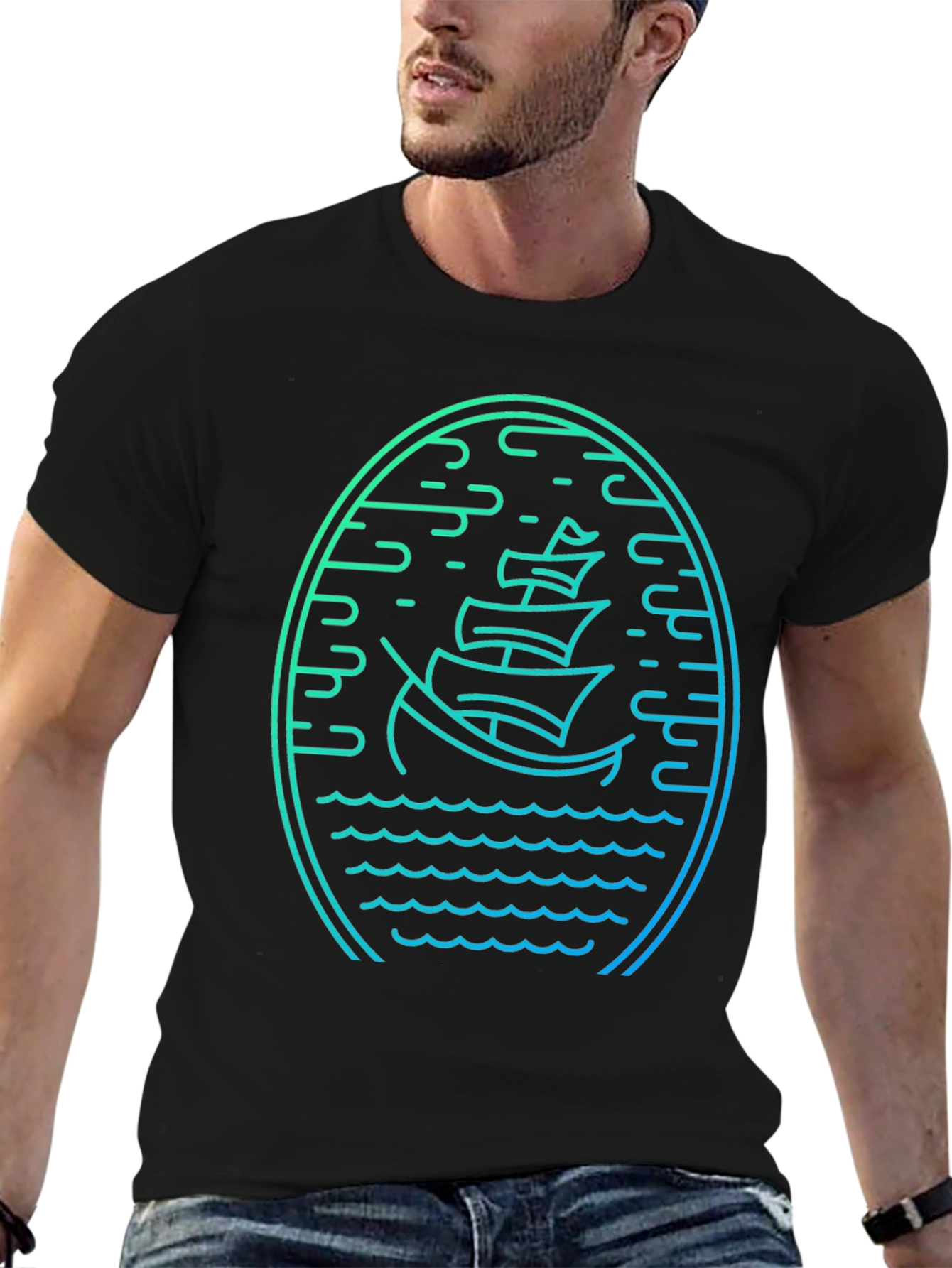 Nautical Boat Graphic Tee - Mens Black T-Shirt