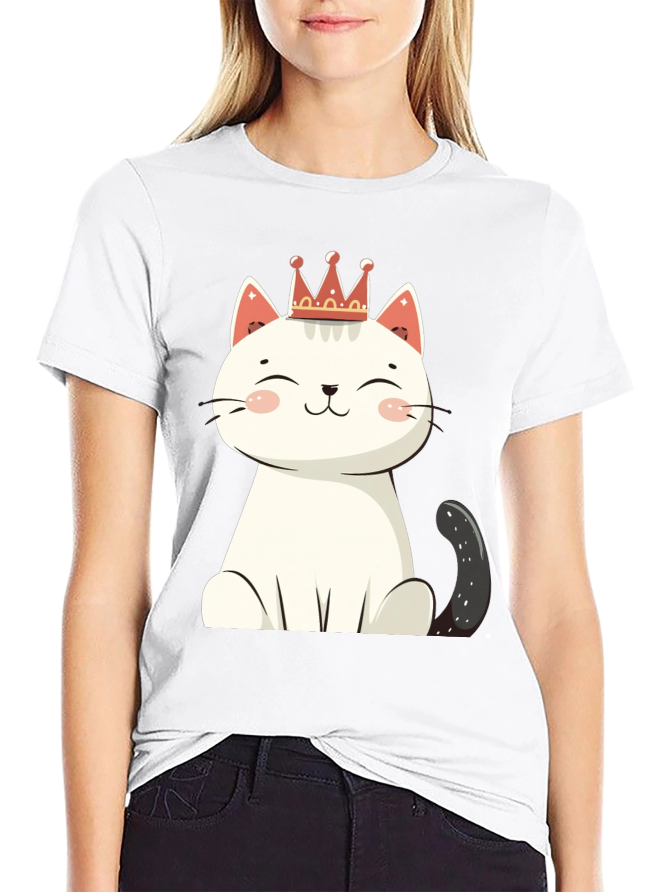 Cute Cat T-Shirt - Crowned Feline Design