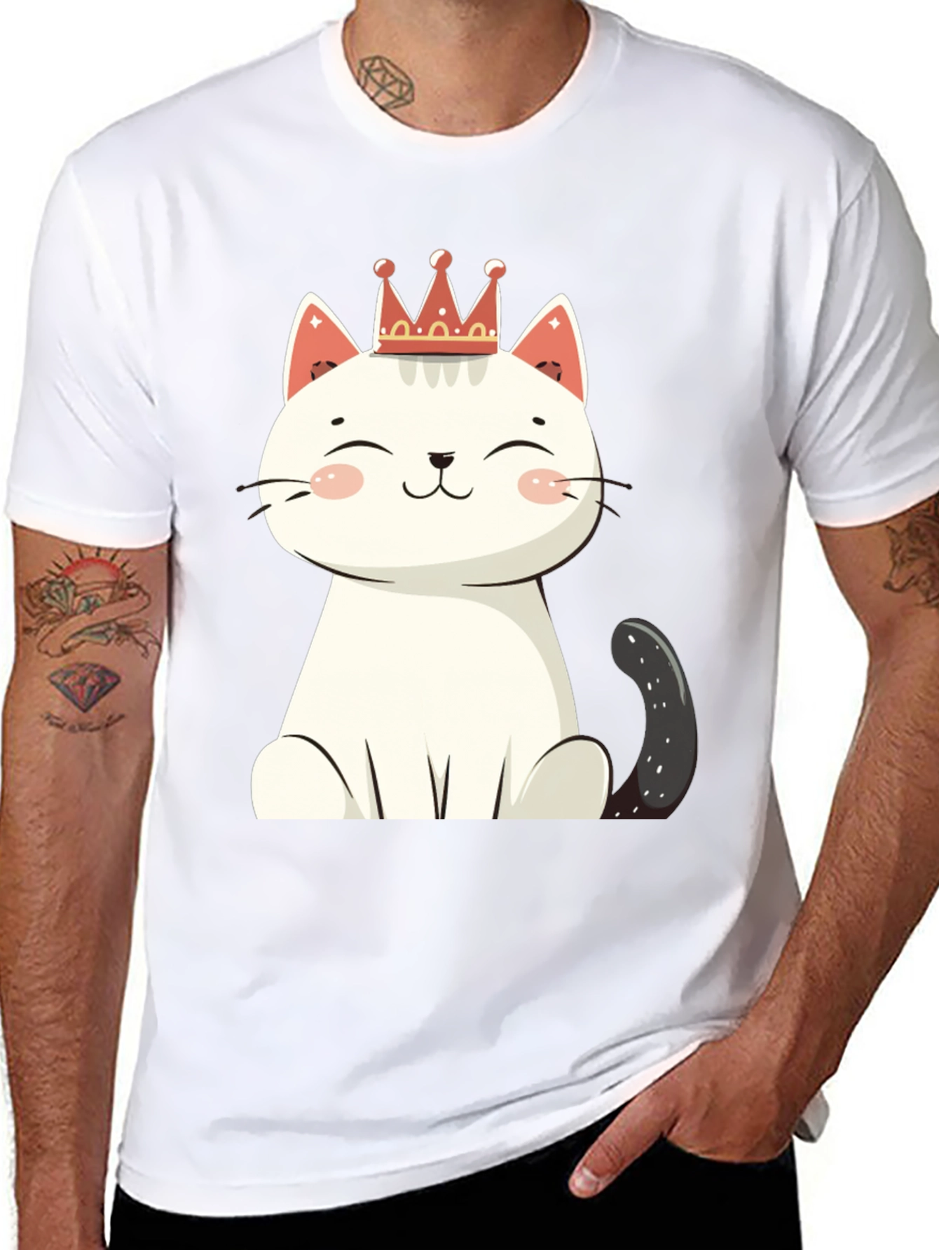 Cute Cat T-Shirt - Crowned Feline Design