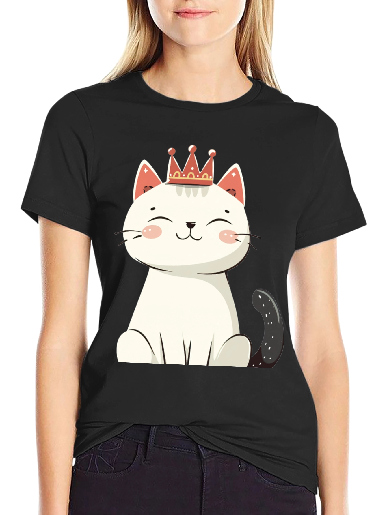 Cute Cat T-Shirt - Crowned Feline Design