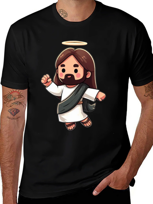 Cartoon Jesus Graphic Tee - Black