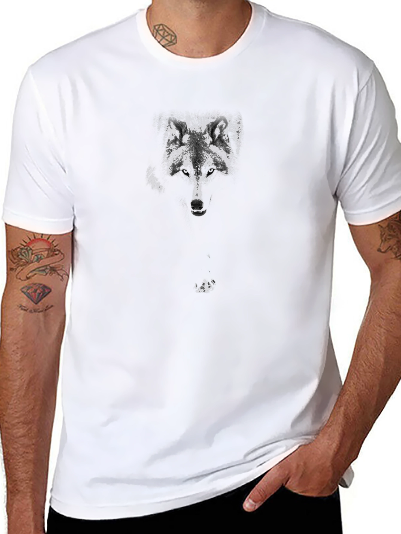Wolf Graphic Print Mens Black T-Shirt