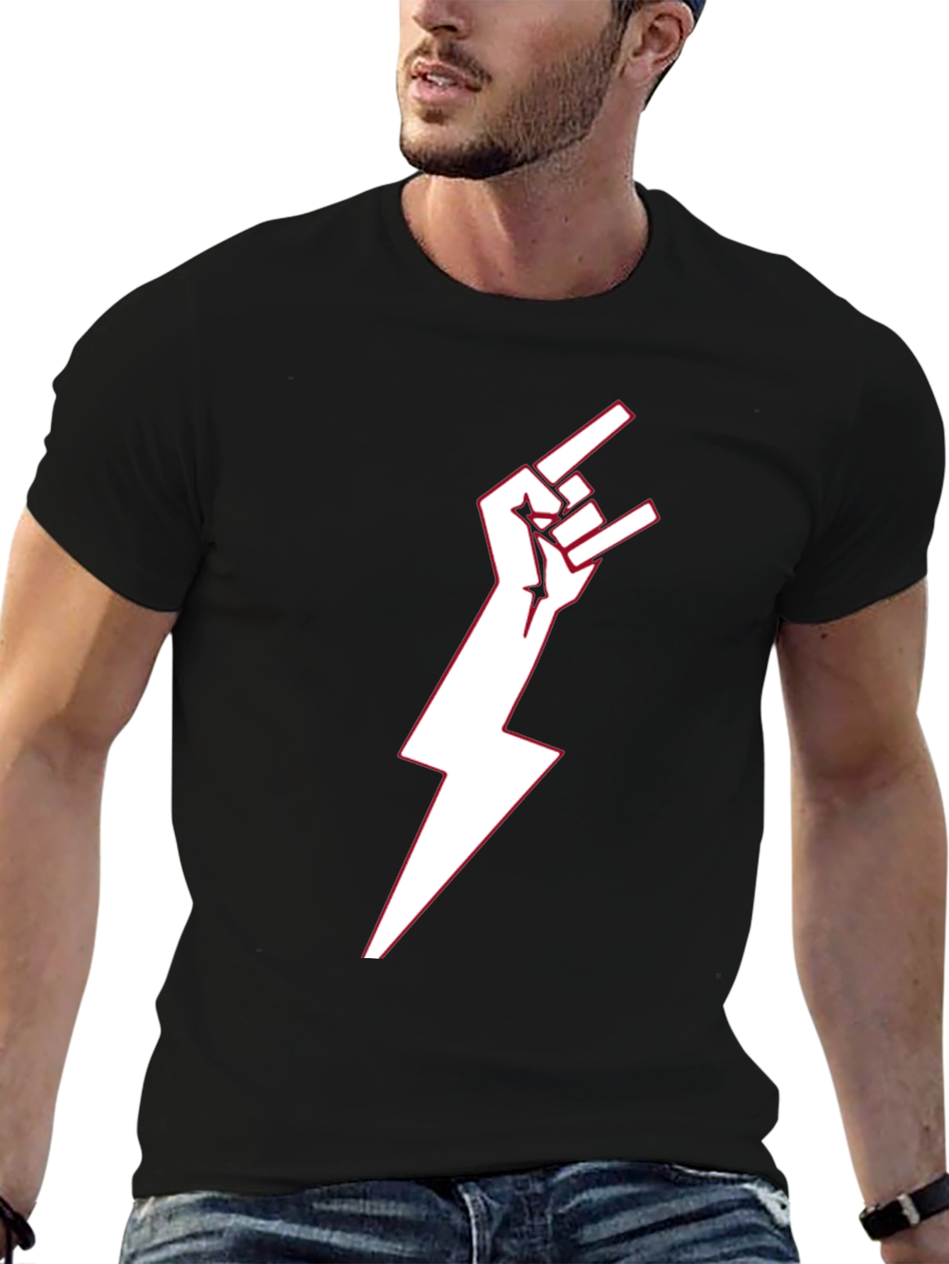 Rock On! Lightning Bolt Graphic Tee - Black