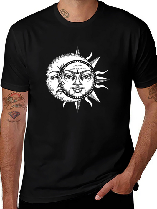Celestial Sun & Moon Graphic Tee - Black Cotton Blend
