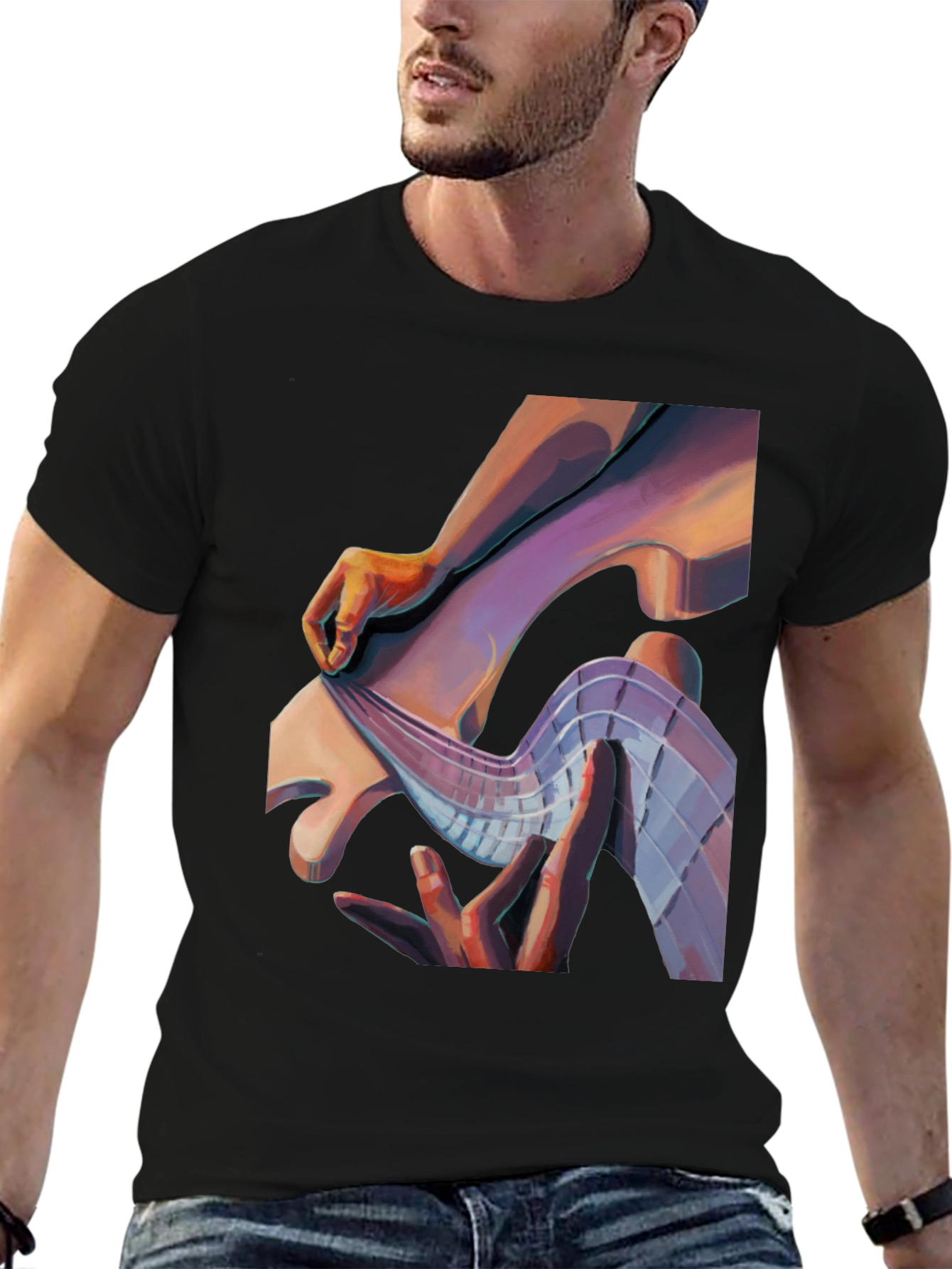 Abstract Hand Graphic Print Black T-Shirt