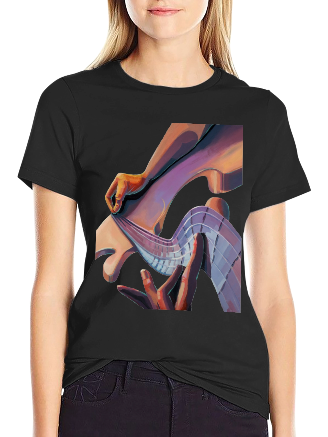 Abstract Hand Graphic Print Black T-Shirt