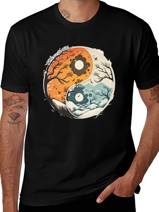 Yin Yang Nature Graphic Tee - Balance & Harmony