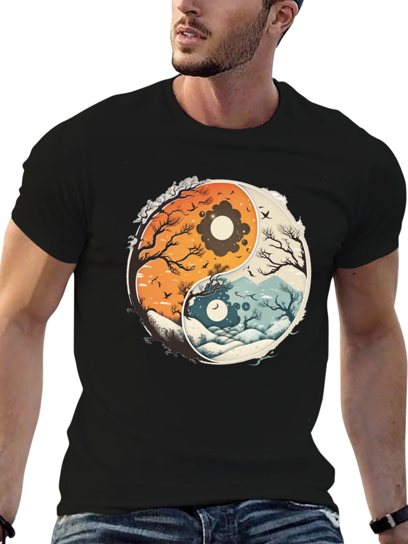 Yin Yang Nature Graphic Tee - Balance & Harmony
