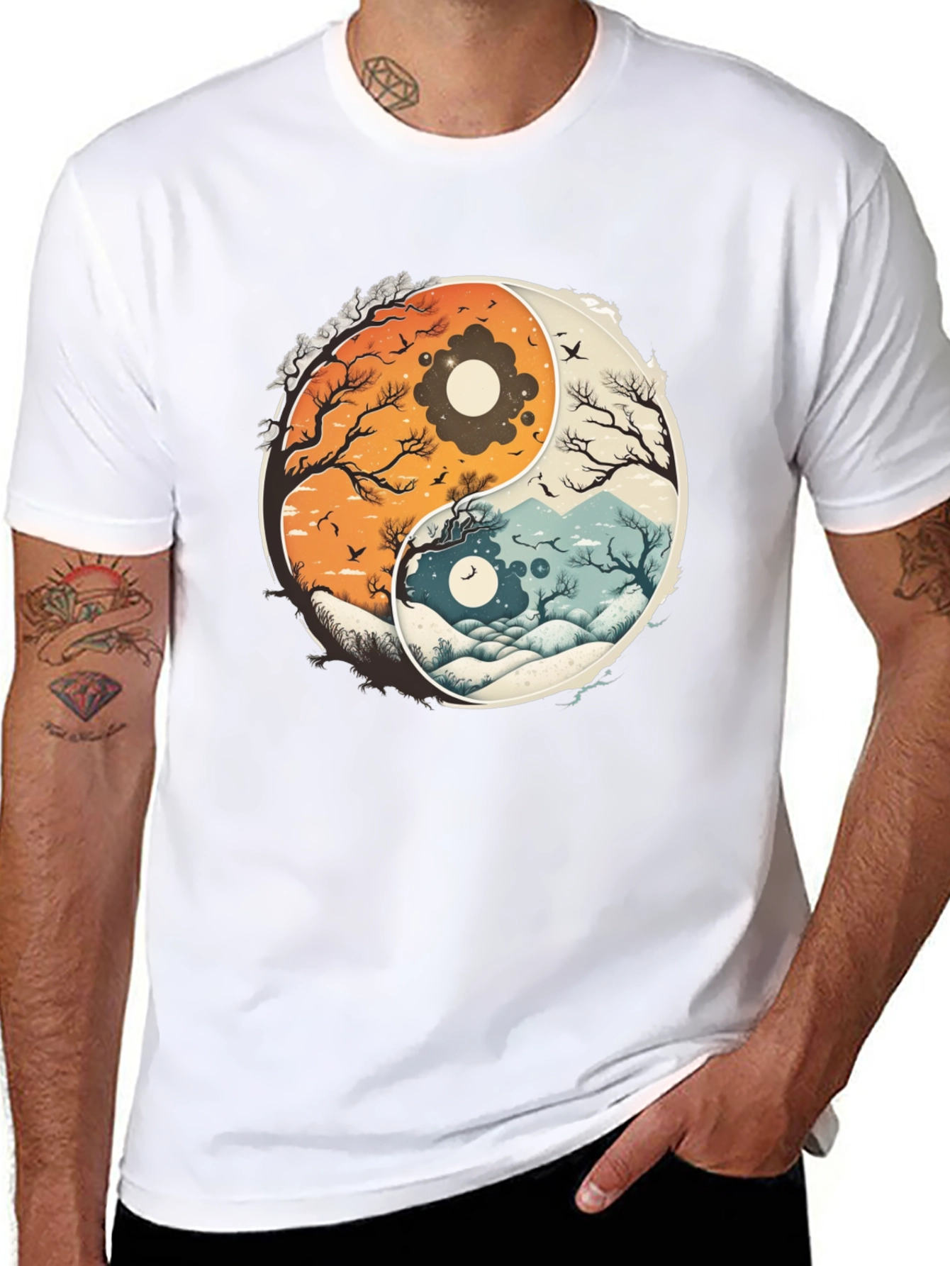 Yin Yang Nature Graphic Tee - Balance & Harmony