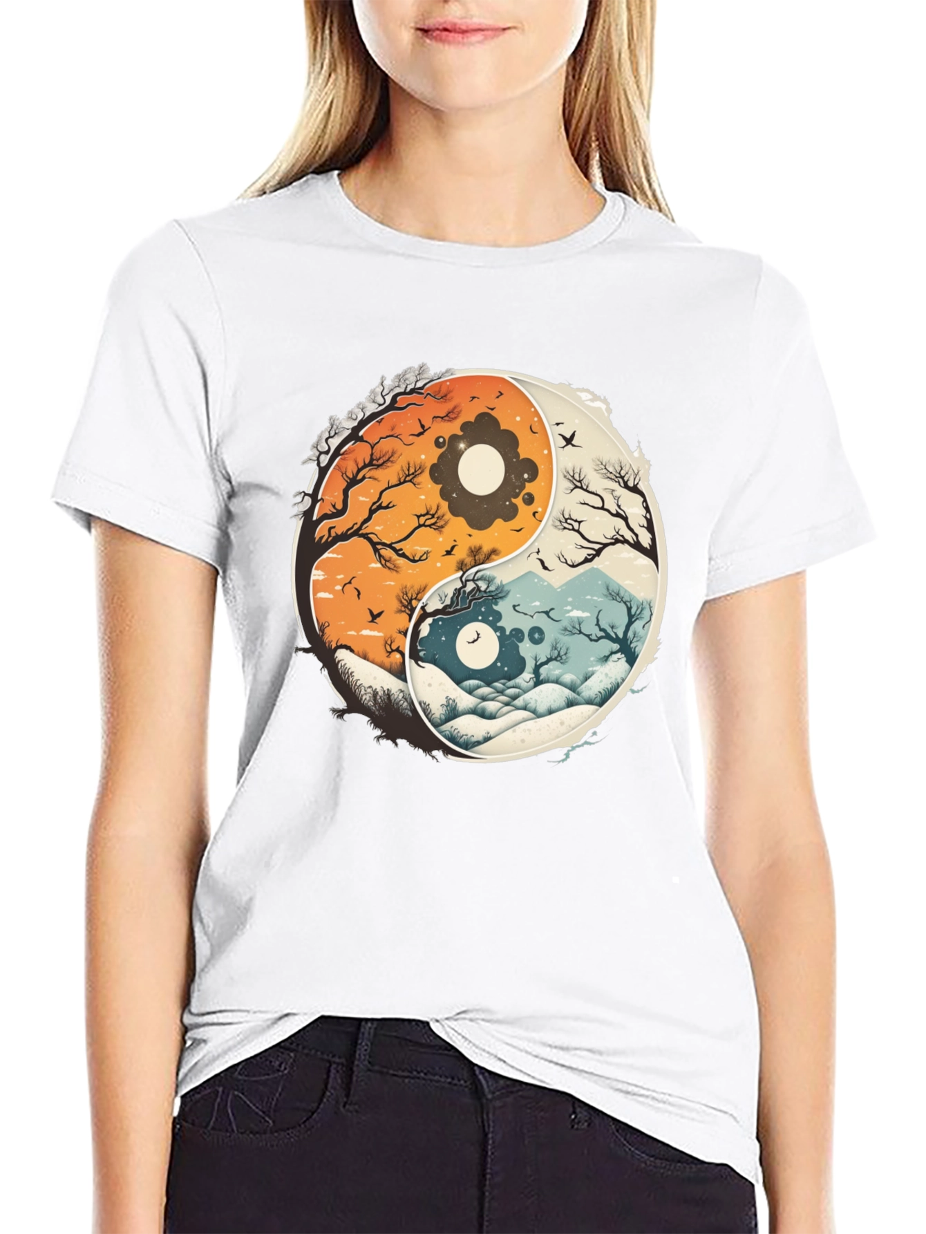 Yin Yang Nature Graphic Tee - Balance & Harmony