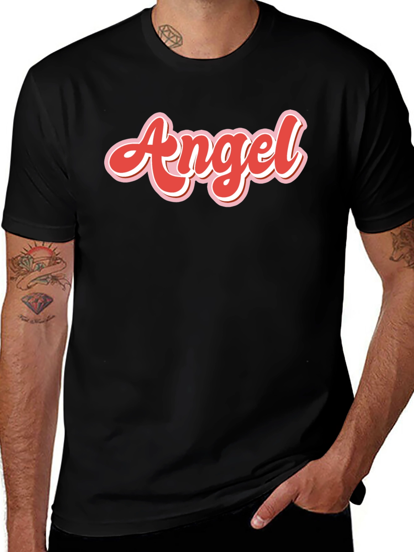 Angel Graphic Print Mens Black T-Shirt