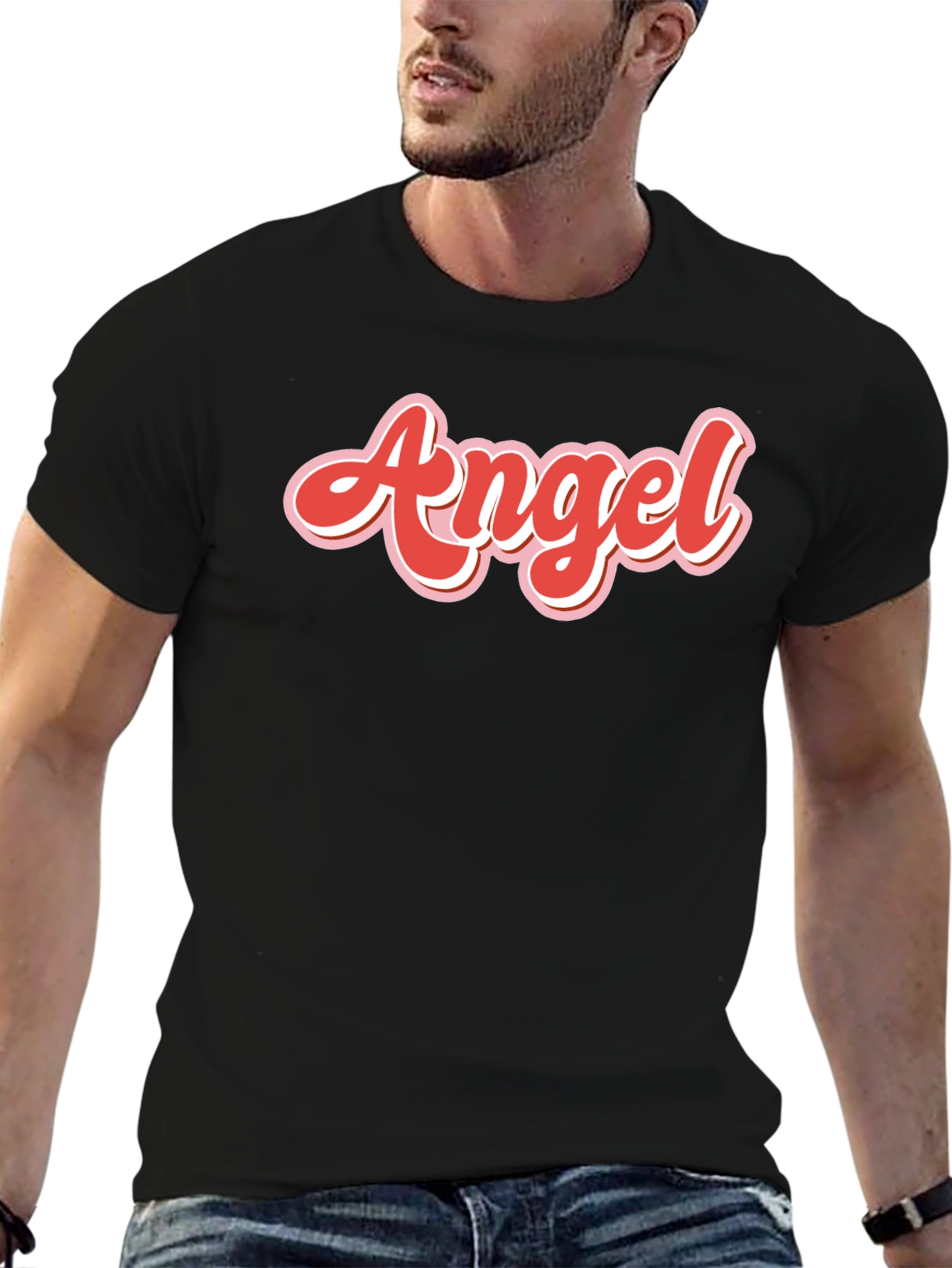Angel Graphic Print Mens Black T-Shirt