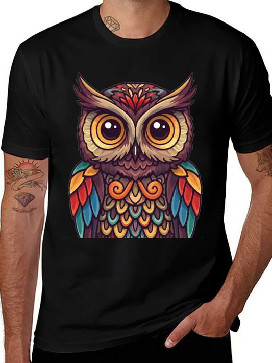 Owl Graphic Tee - Colorful Bird Design