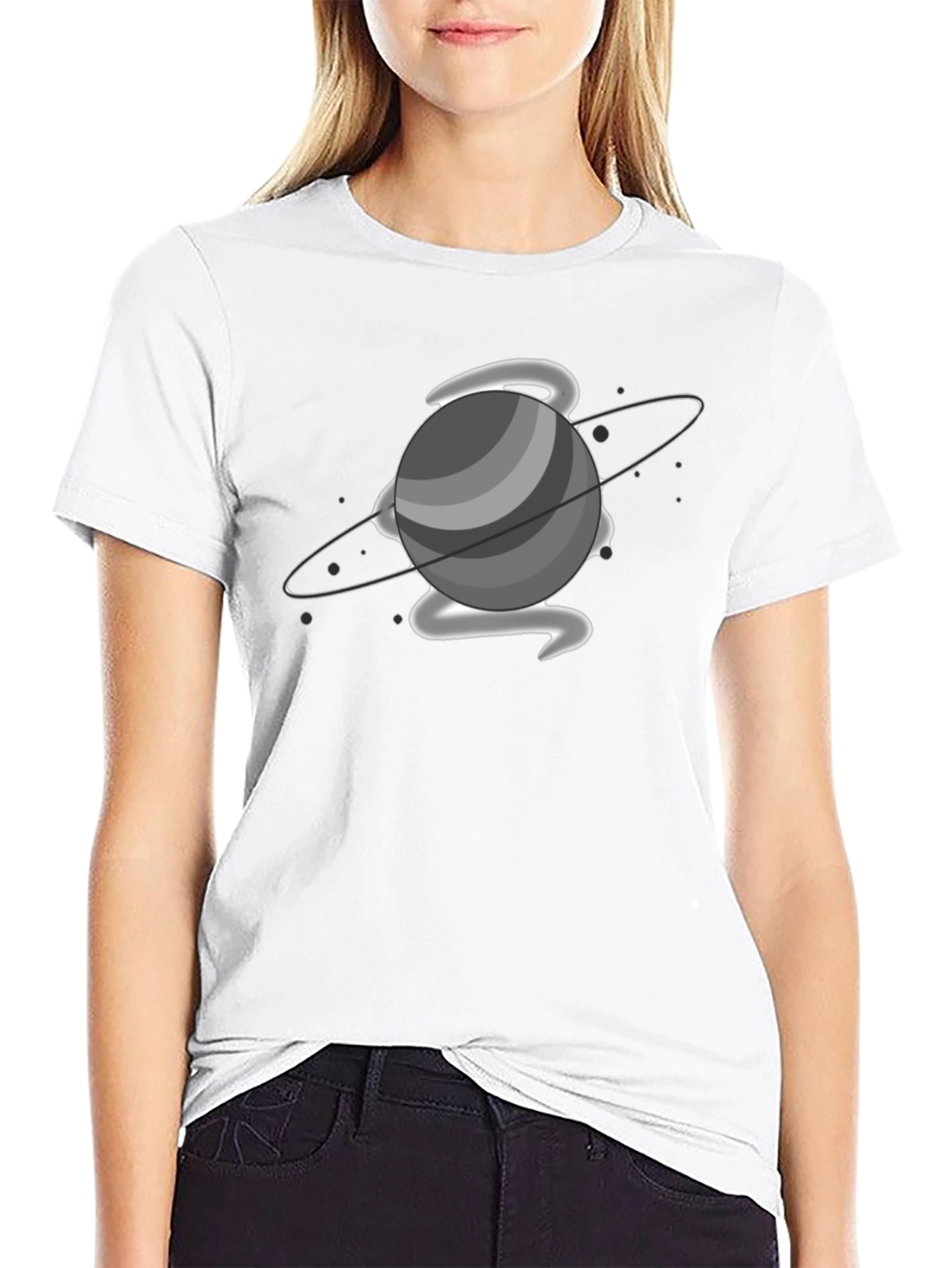 Saturn Graphic Print Black T-Shirt