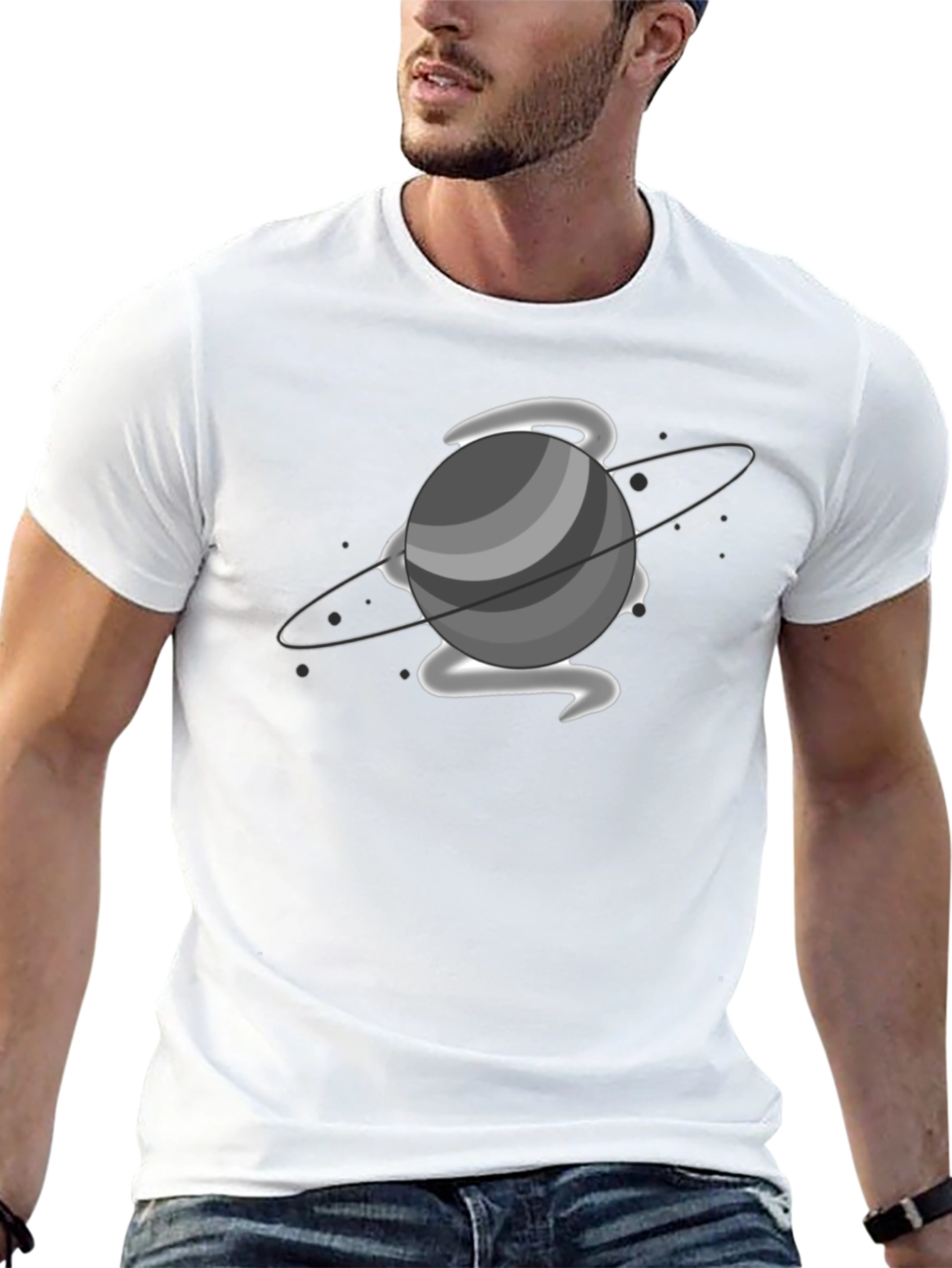 Saturn Graphic Print Black T-Shirt