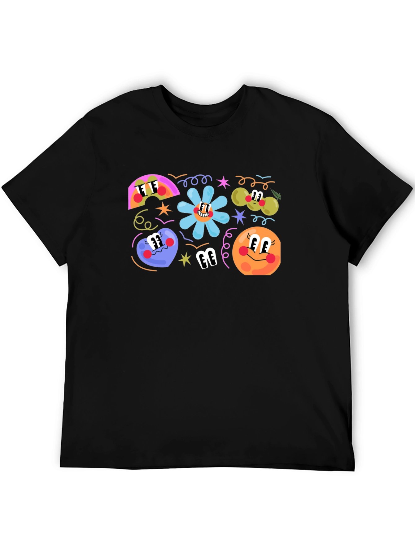 Retro Cartoon Print Black T-Shirt
