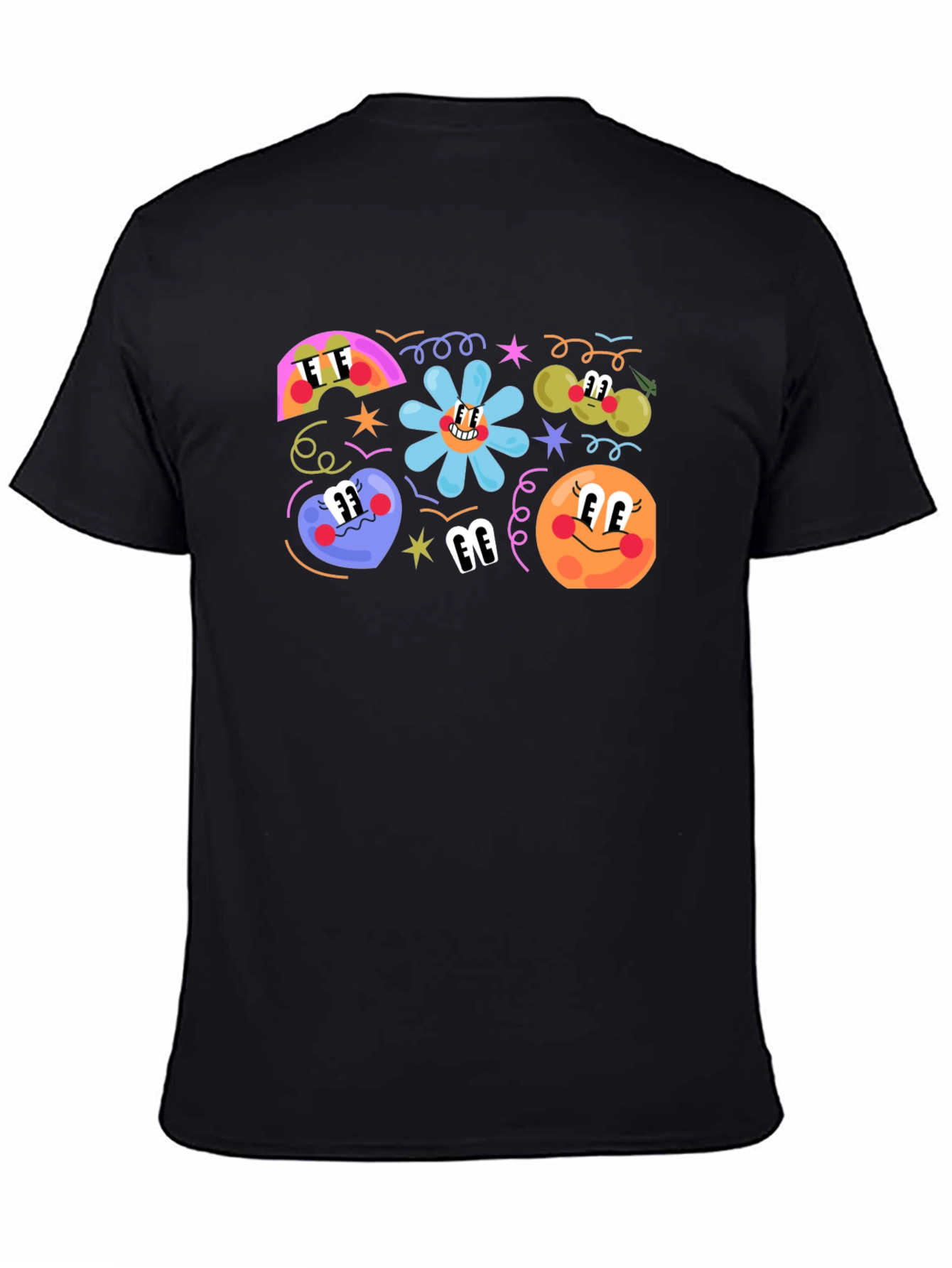 Retro Cartoon Print Black T-Shirt