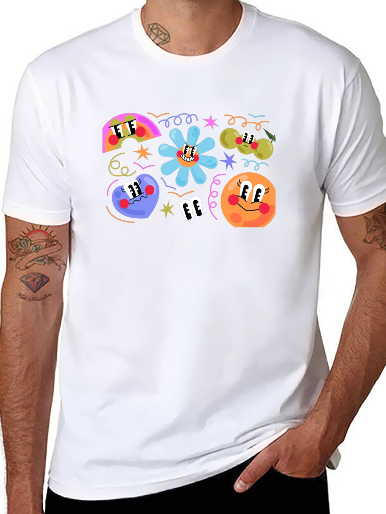 Retro Cartoon Print Black T-Shirt