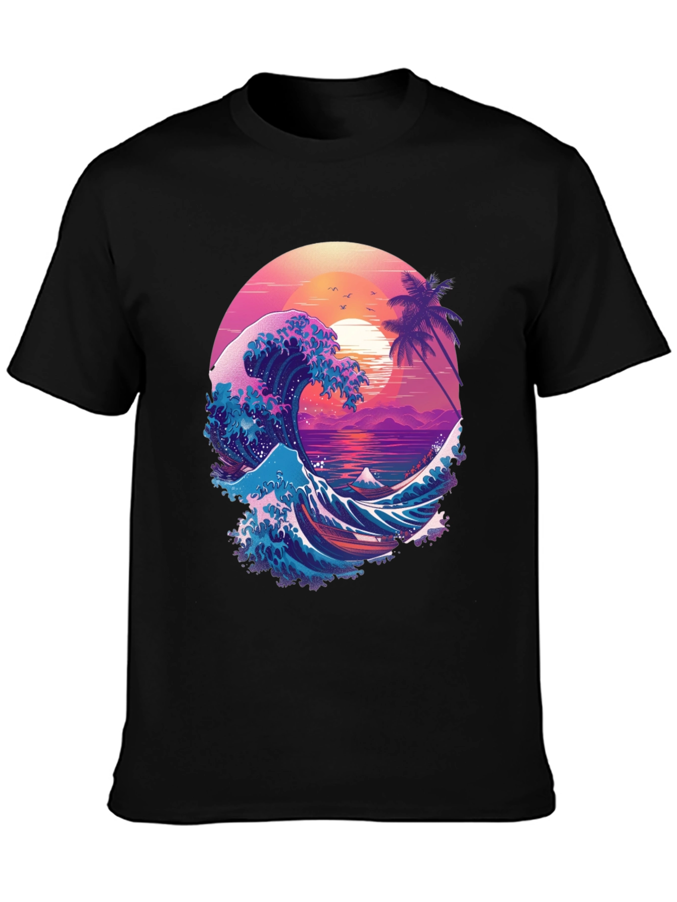 Retro Wave Graphic T-Shirt - Black Crew Neck Tee