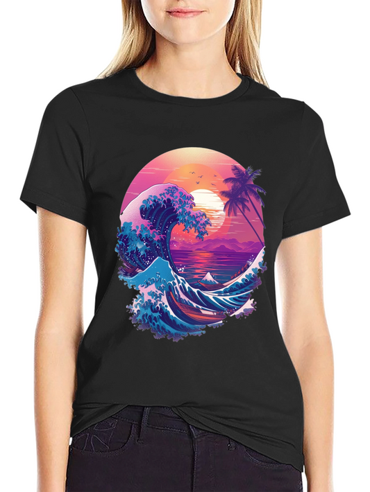 Retro Wave Graphic T-Shirt - Black Crew Neck Tee