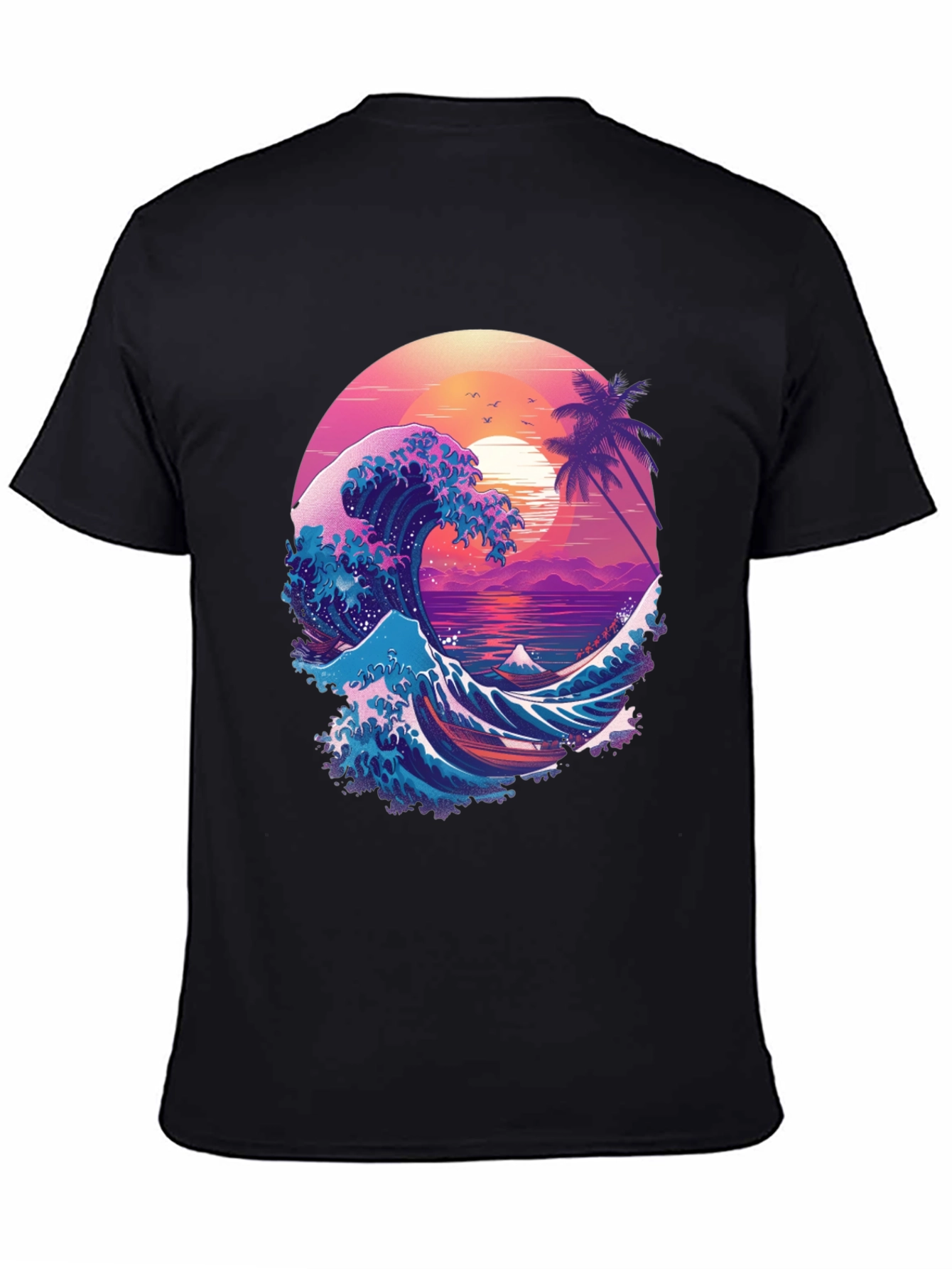 Retro Wave Graphic T-Shirt - Black Crew Neck Tee