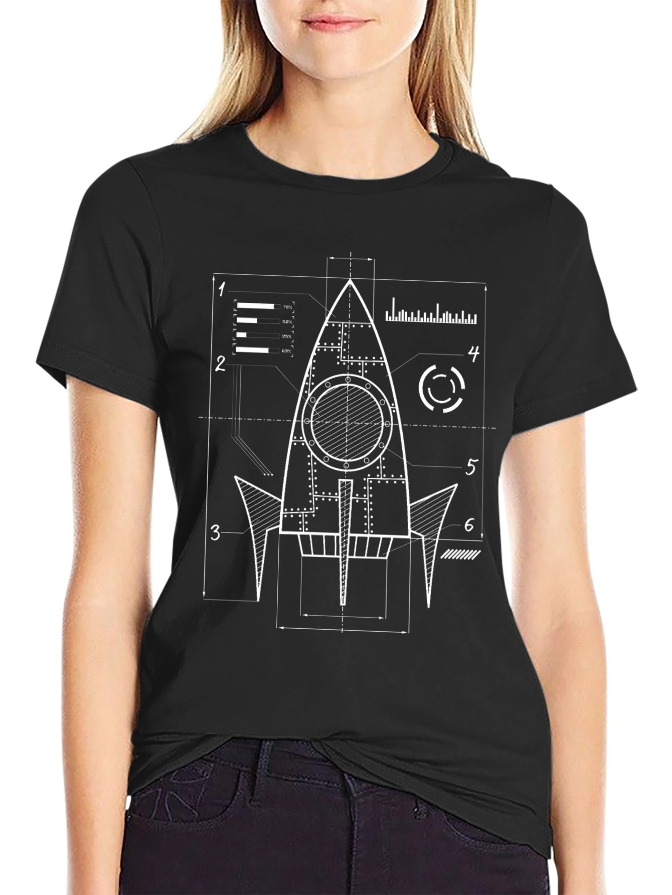 Blueprint Rocket Graphic T-Shirt - Black