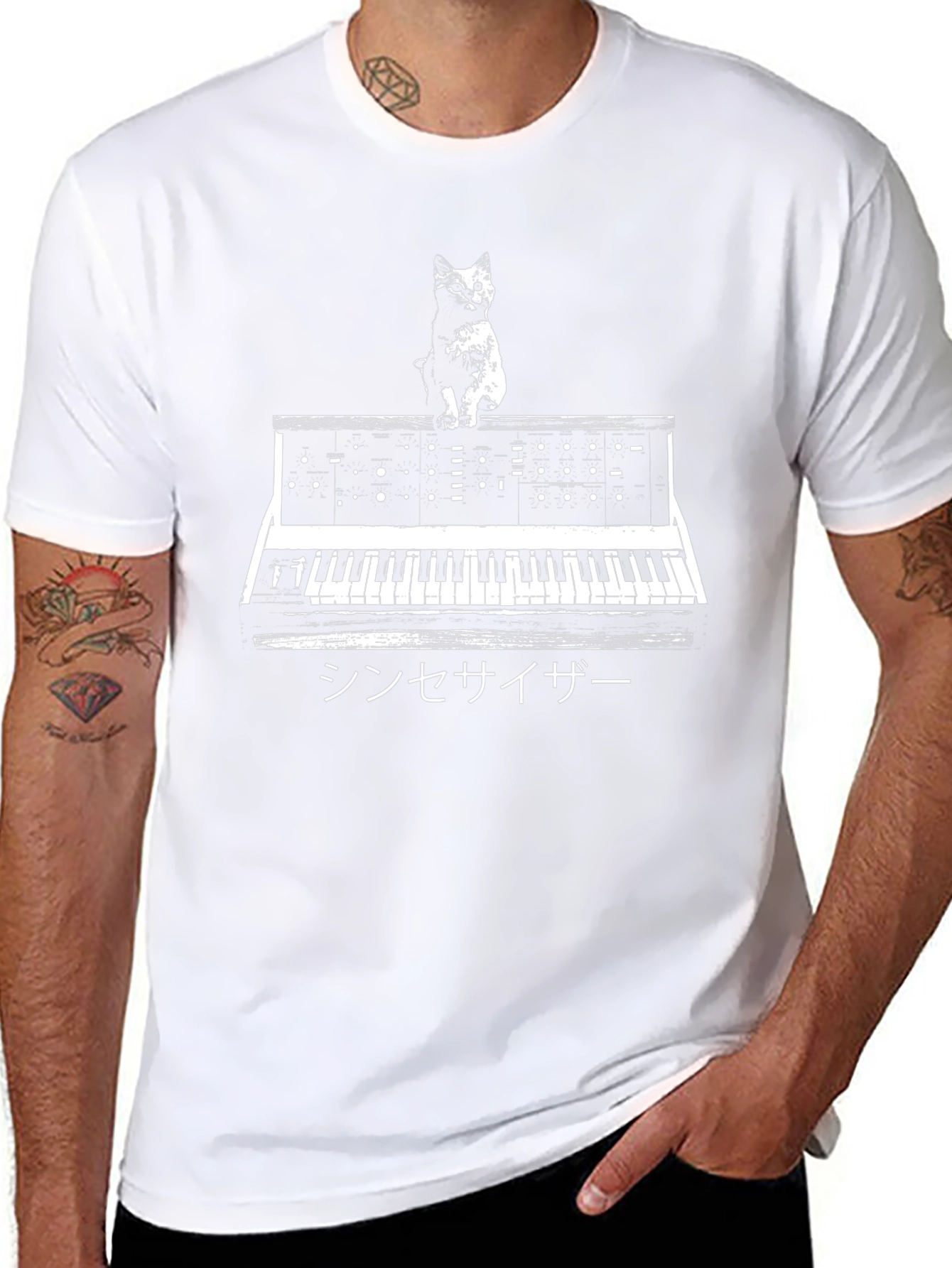 Cat Synthesizer Graphic T-Shirt - Black
