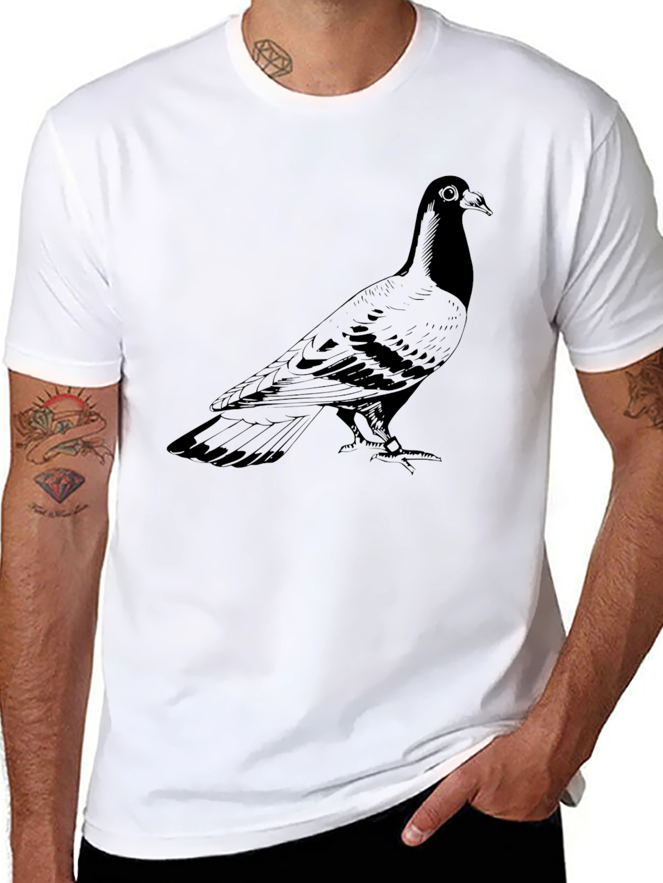 Pigeon Graphic Print T-Shirt - Mens Black Tee