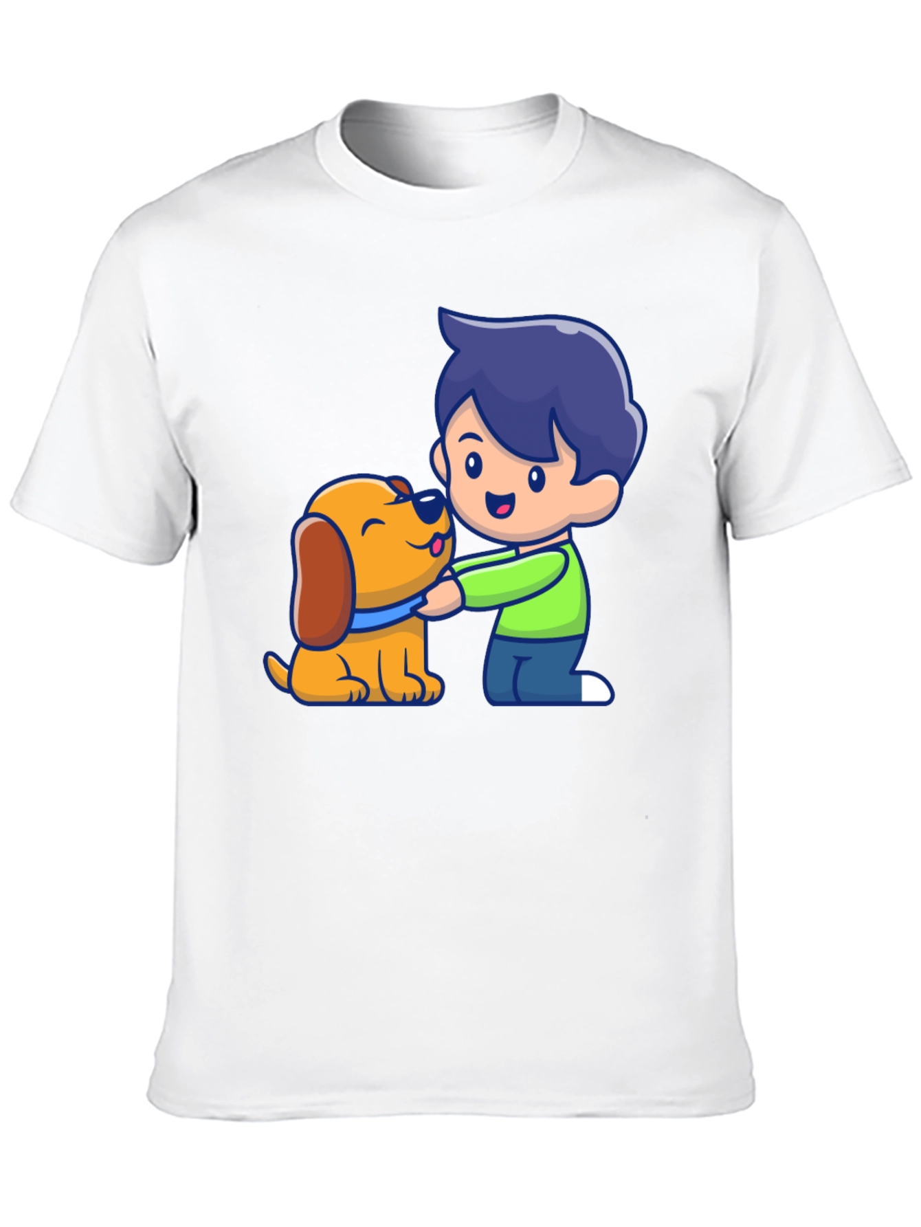 Boy and Dog Cartoon Graphic T-Shirt