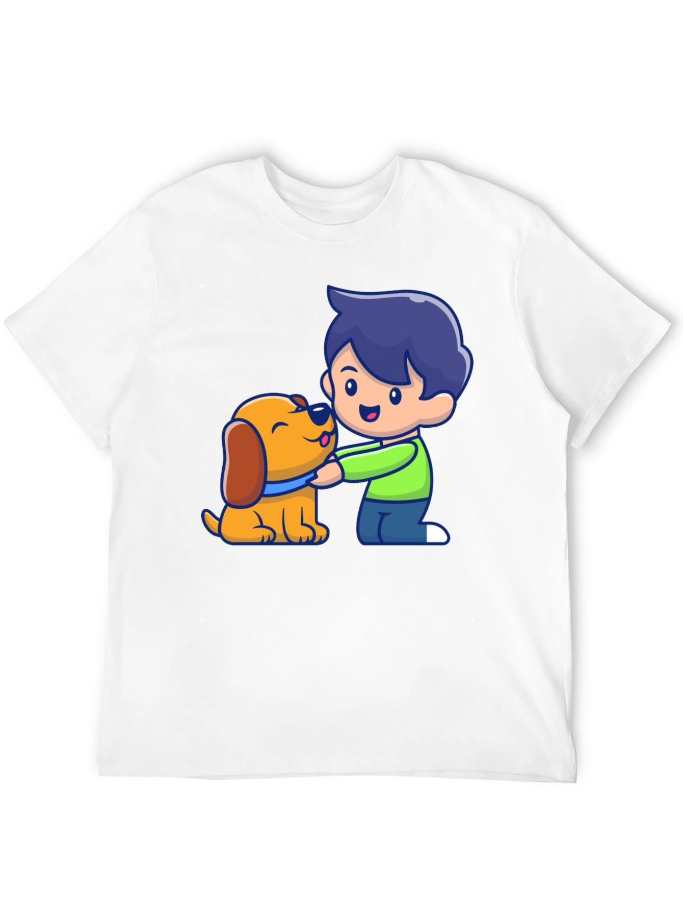 Boy and Dog Cartoon Graphic T-Shirt