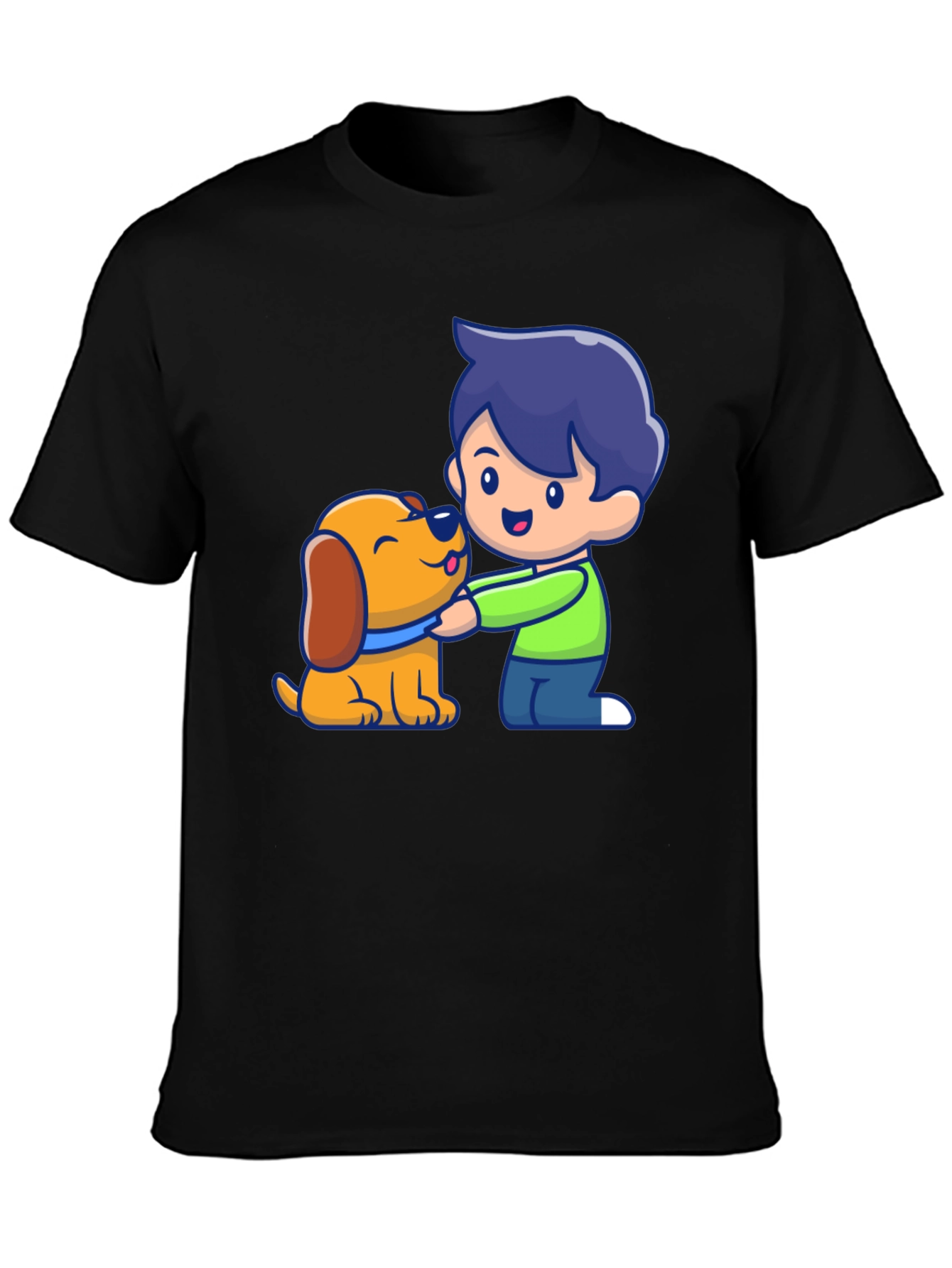 Boy and Dog Cartoon Graphic T-Shirt