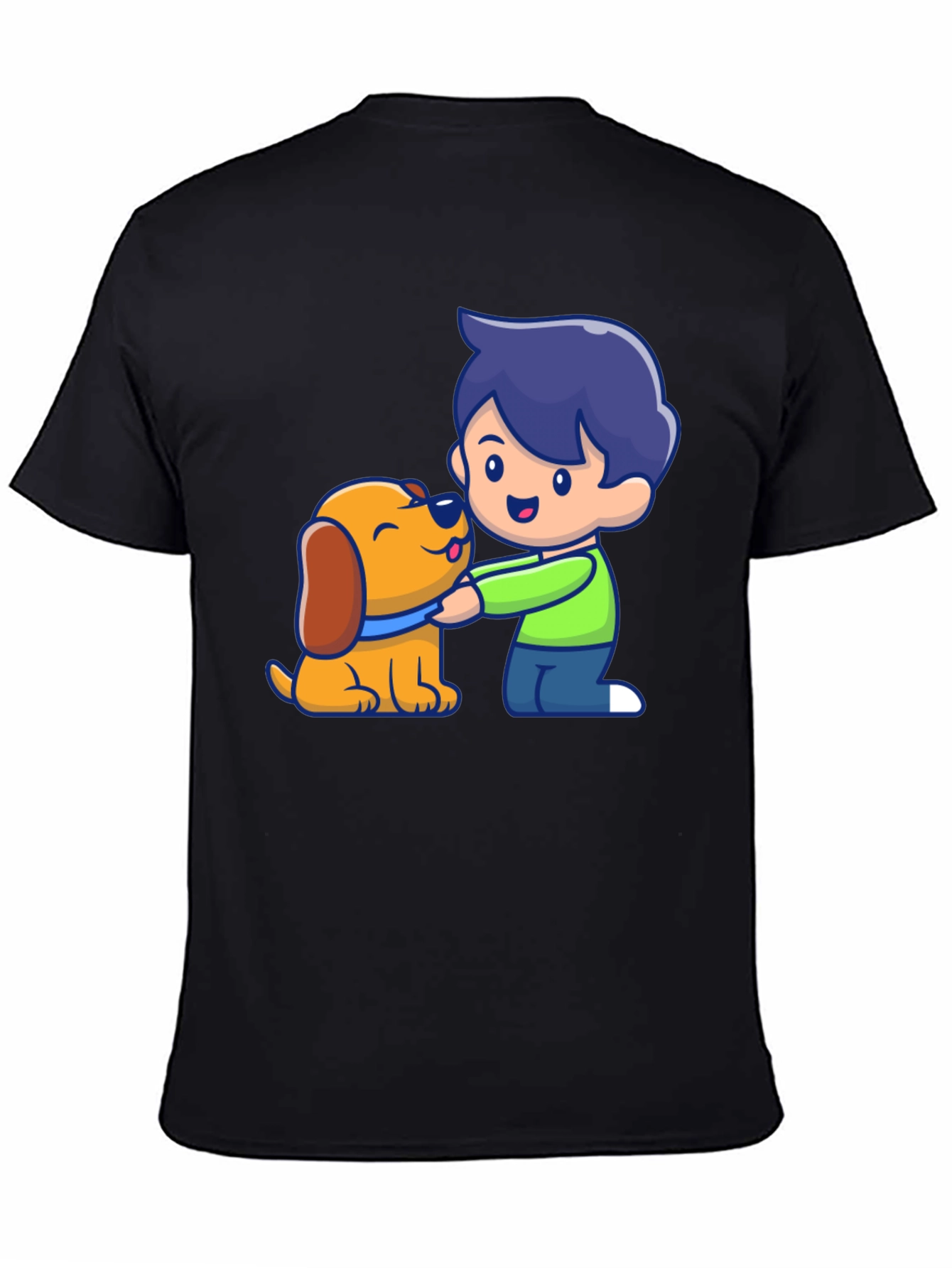 Boy and Dog Cartoon Graphic T-Shirt