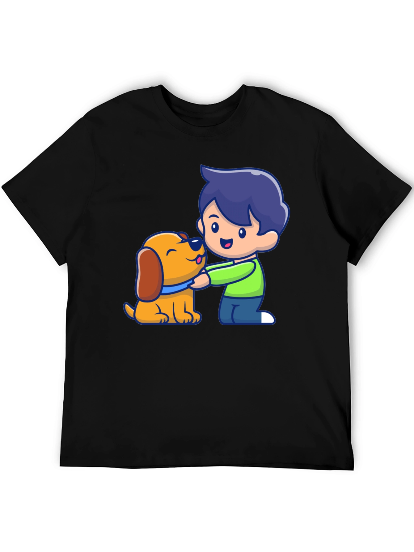 Boy and Dog Cartoon Graphic T-Shirt