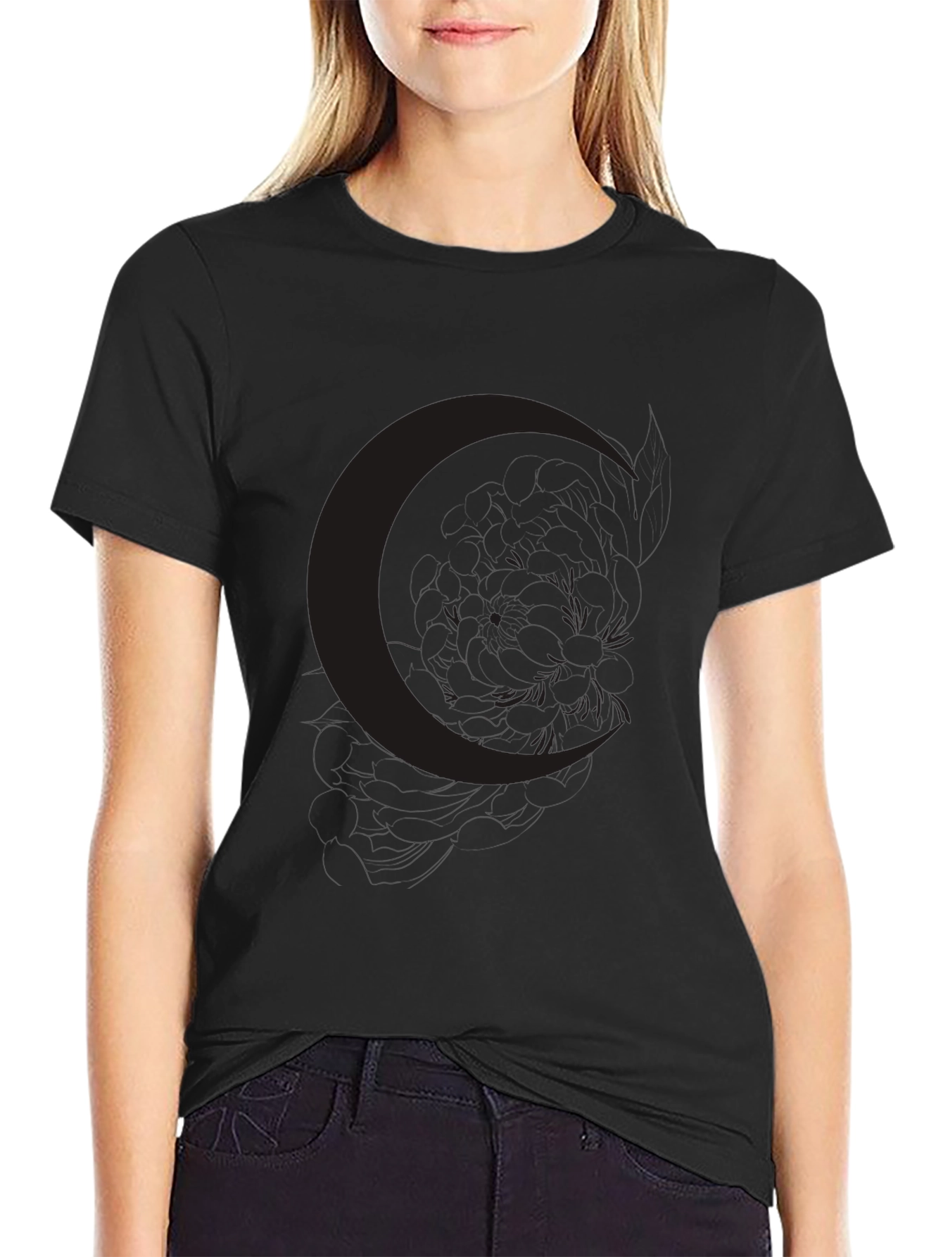 Mens Black Crescent Moon Graphic Tee