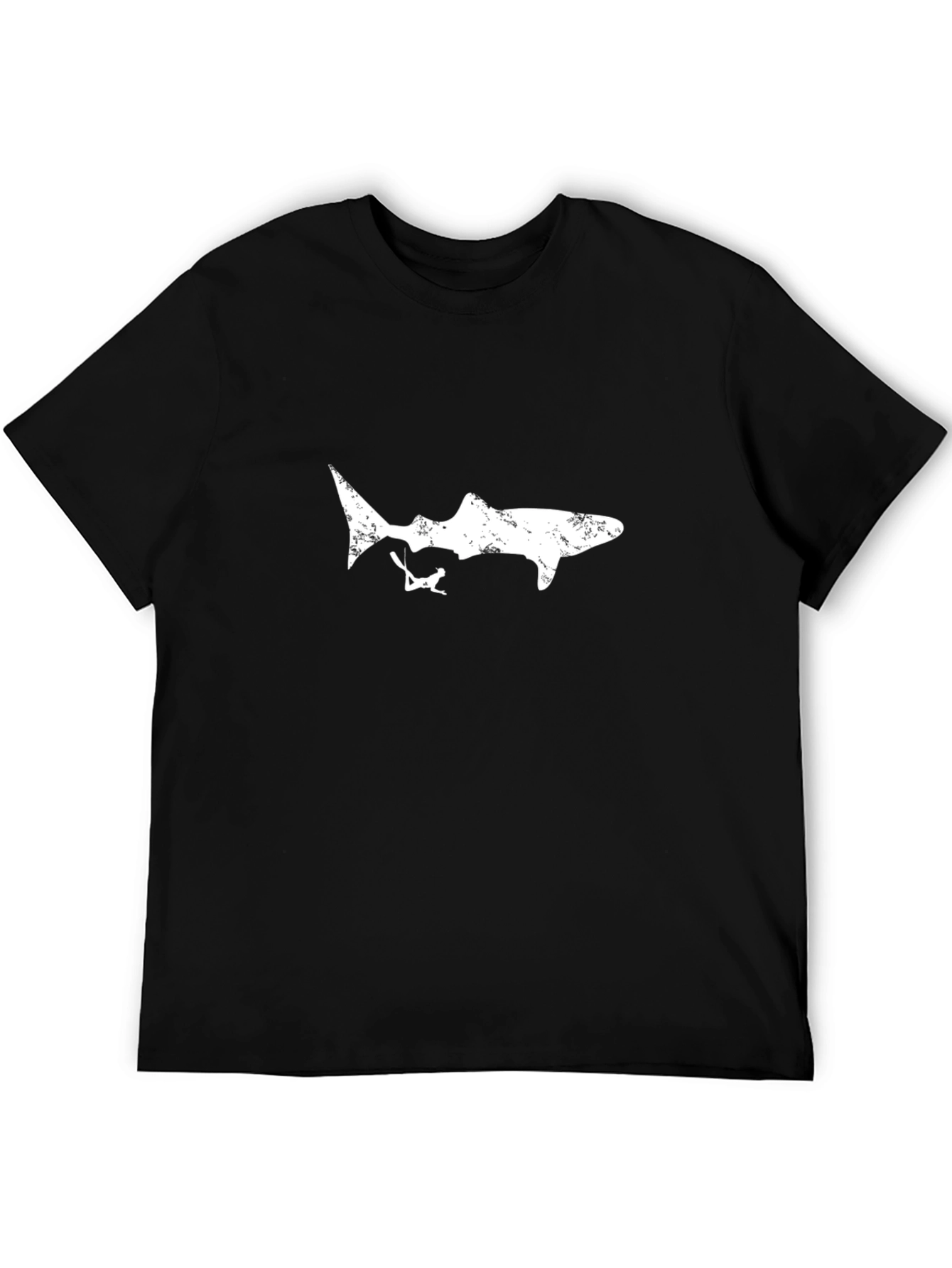 Shark Diver Graphic Tee - Black Cotton Casual