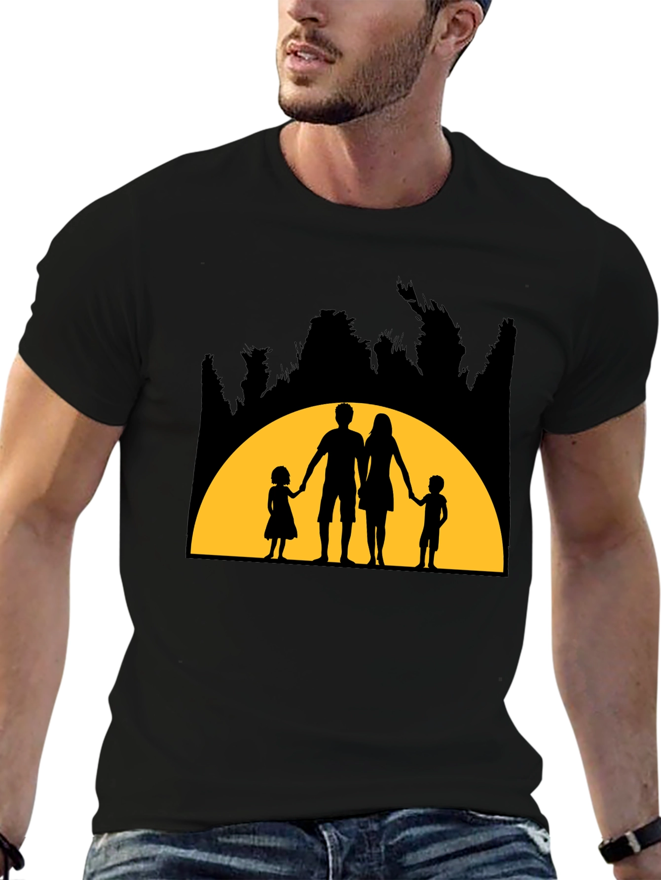 Family Silhouette Graphic T-Shirt - Black
