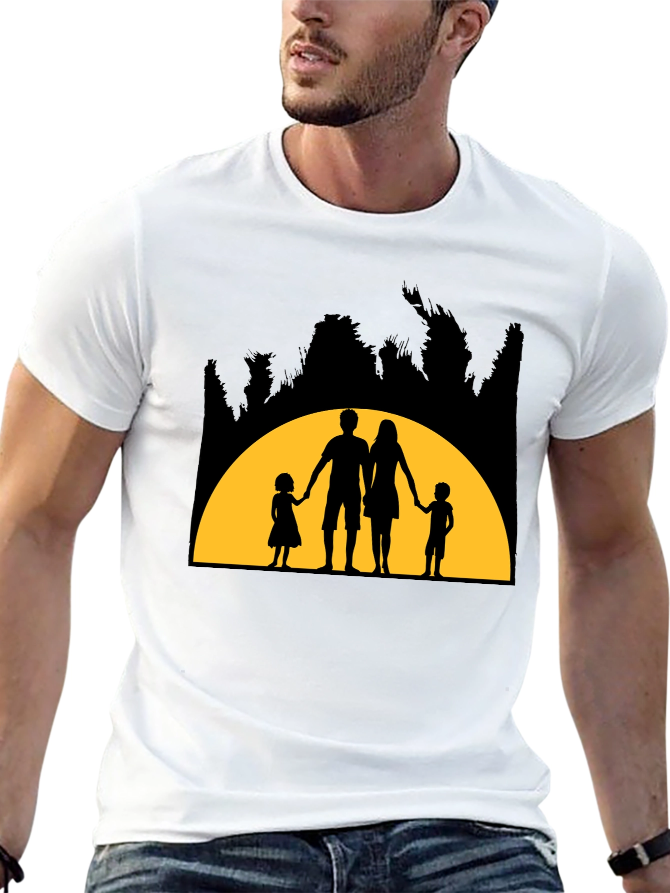 Family Silhouette Graphic T-Shirt - Black