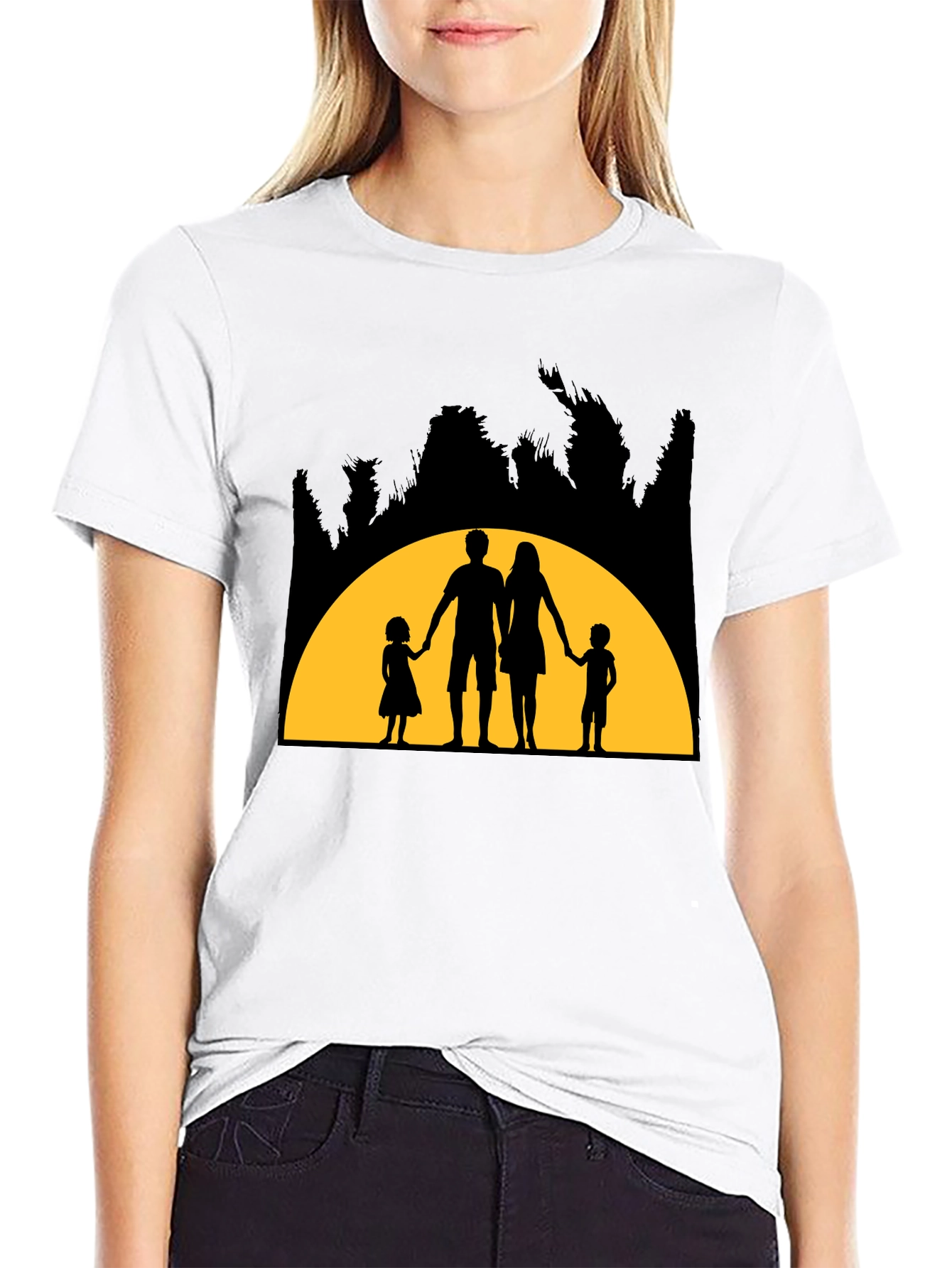 Family Silhouette Graphic T-Shirt - Black