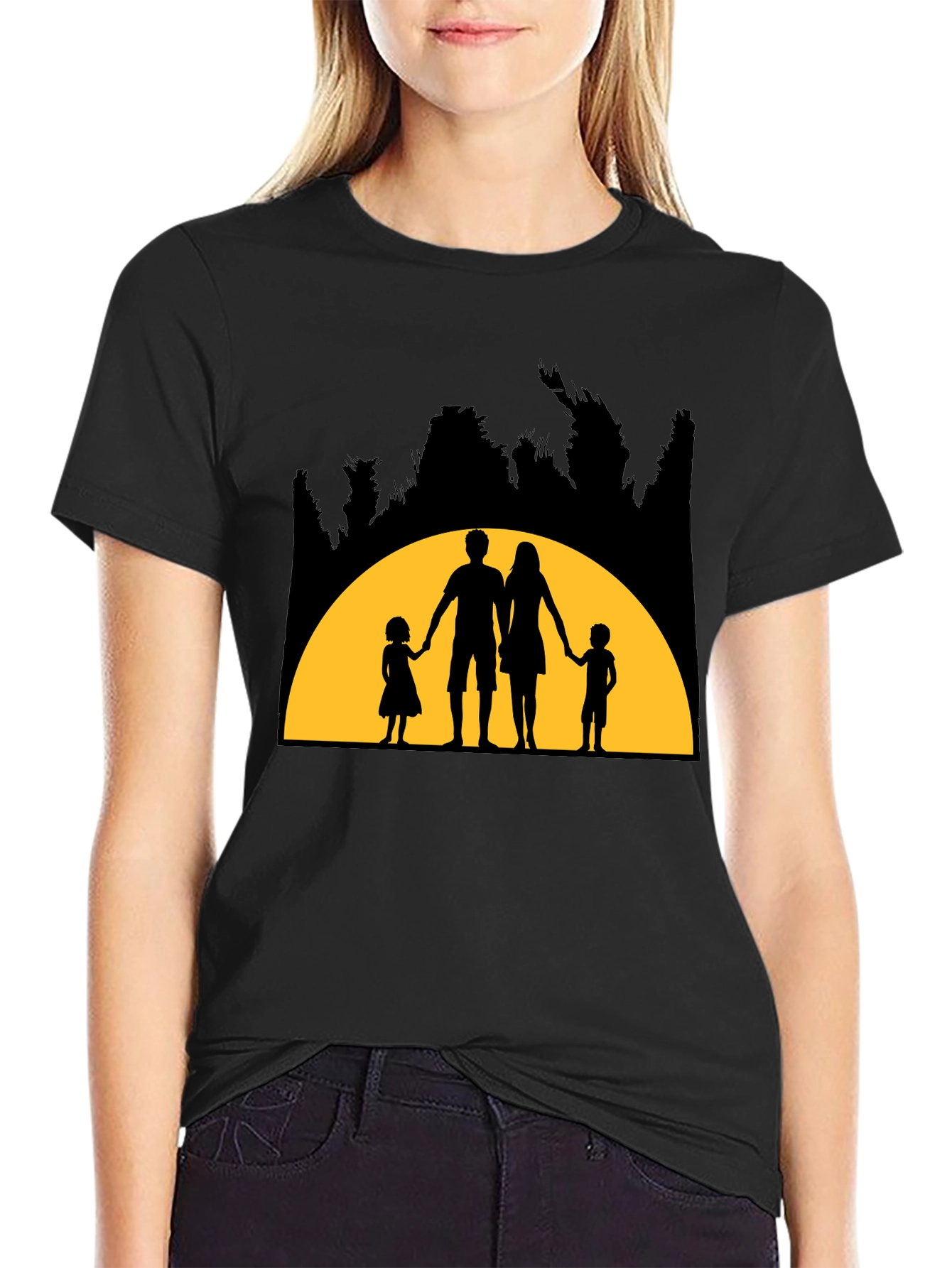 Family Silhouette Graphic T-Shirt - Black