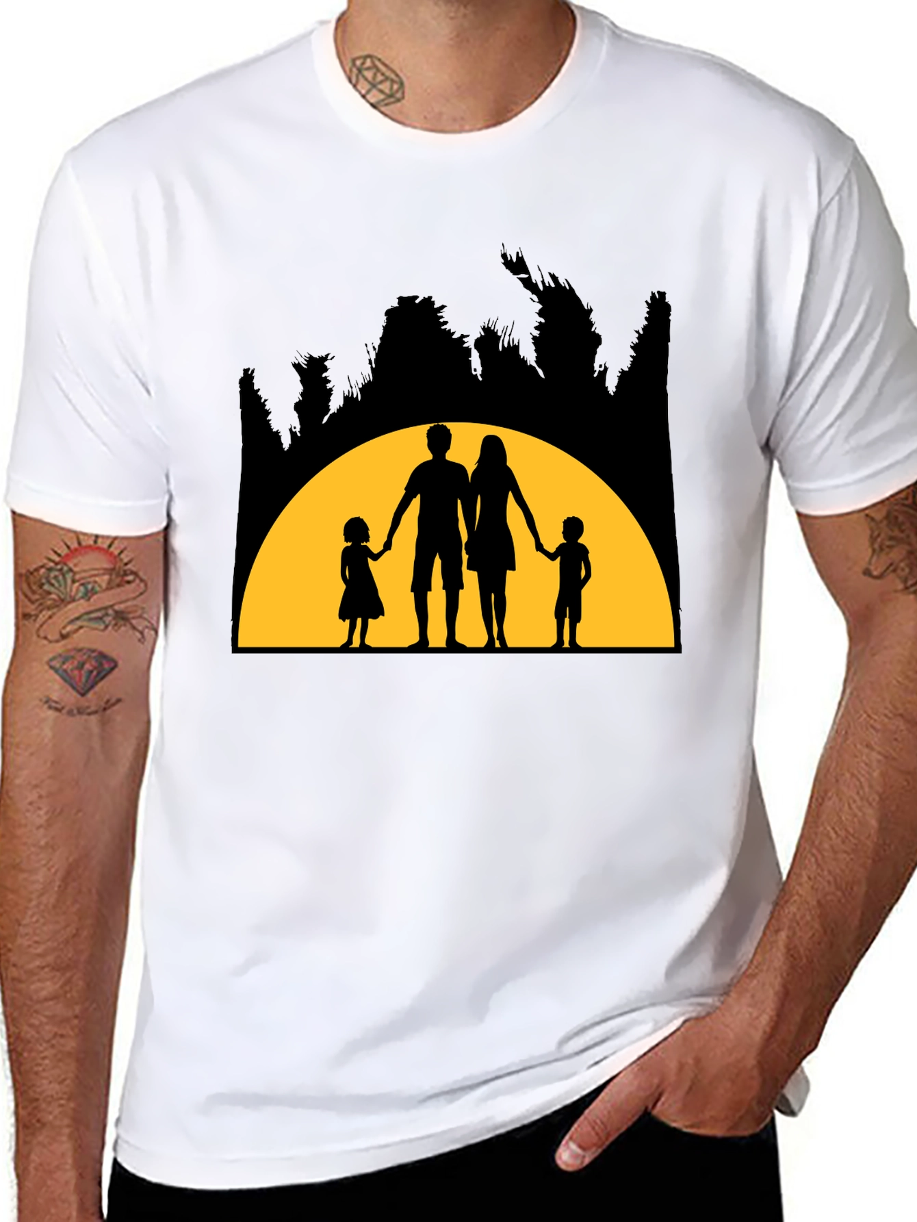 Family Silhouette Graphic T-Shirt - Black
