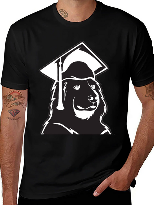 Graduate Bear Graphic Tee - Black Cotton Blend Shirt