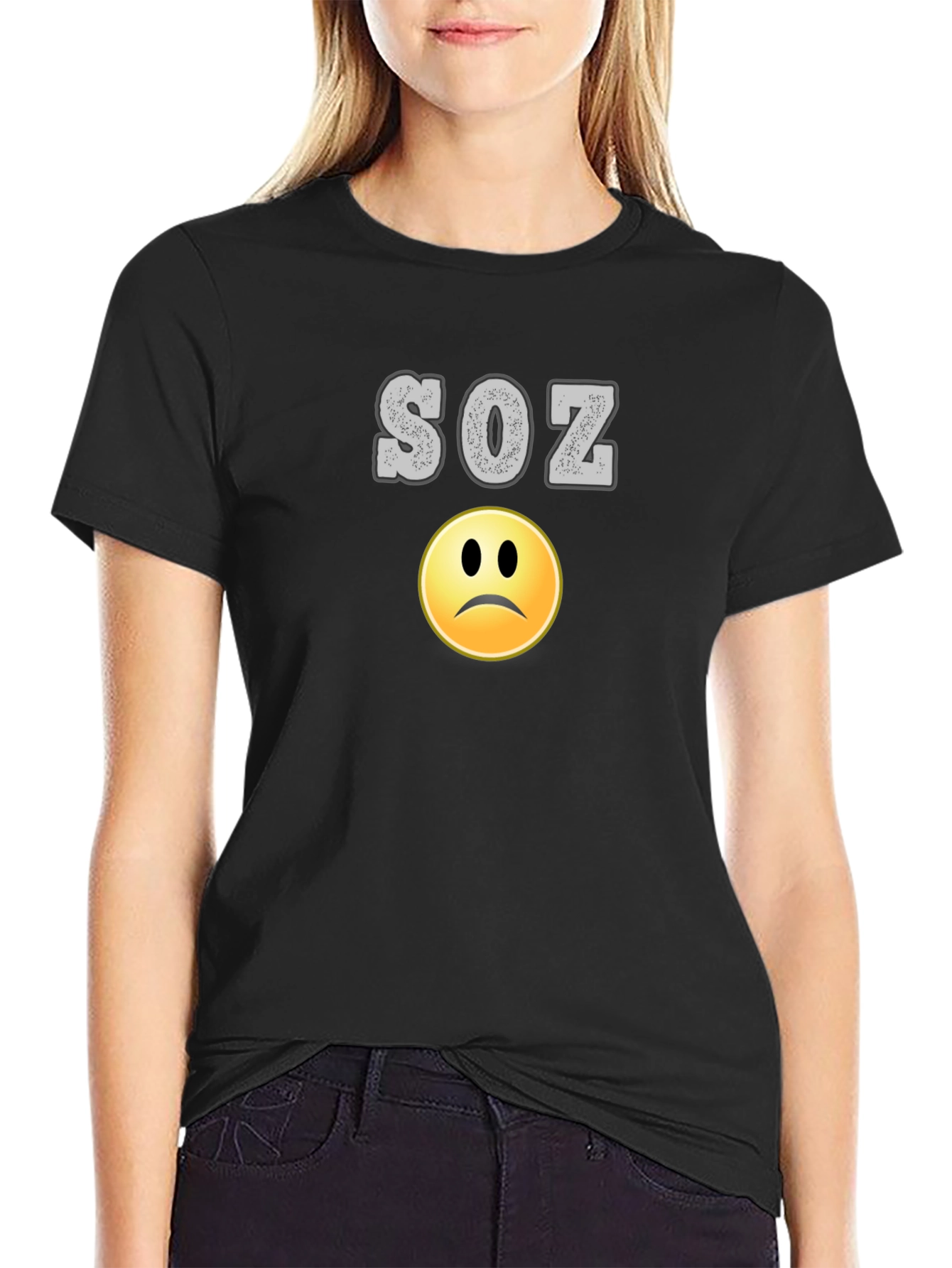 SOZ Sad Face Emoji Graphic Black T-Shirt