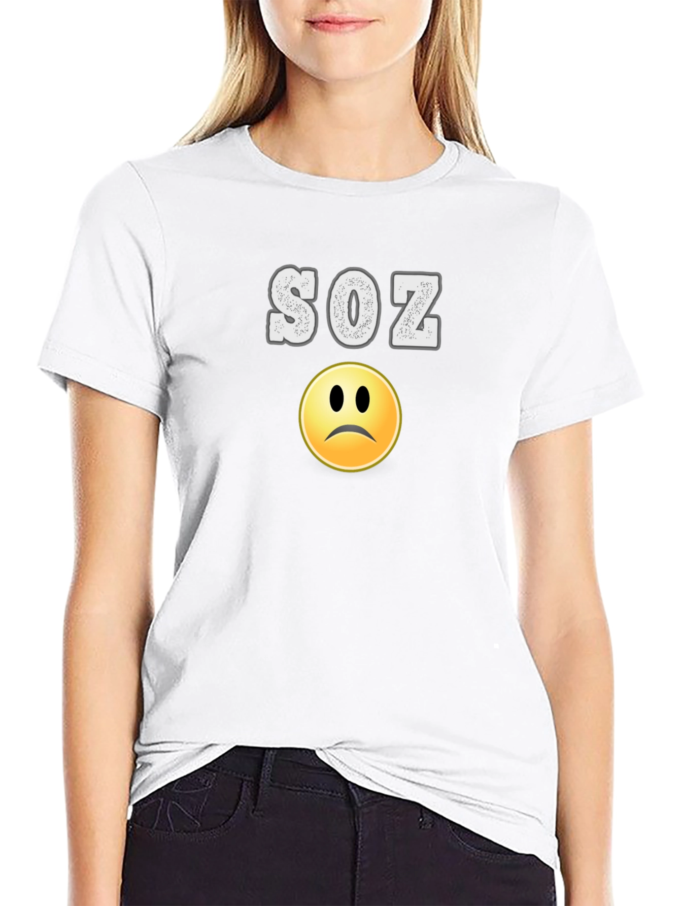SOZ Sad Face Emoji Graphic Black T-Shirt